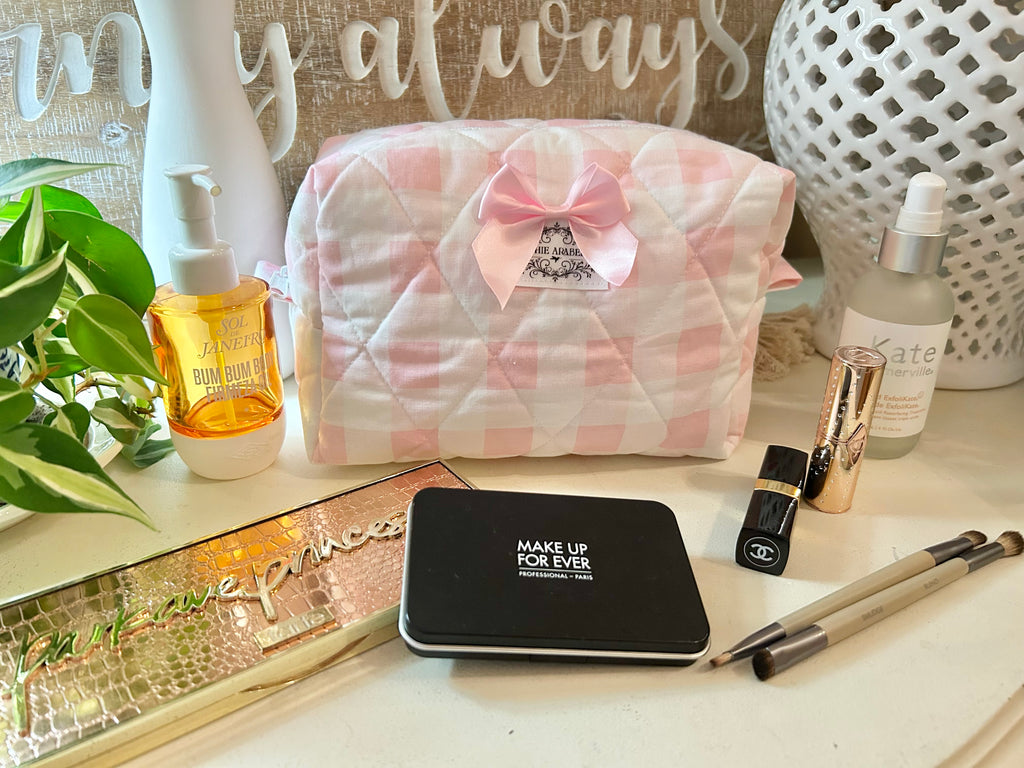 Makeup Bag Pink & White Check