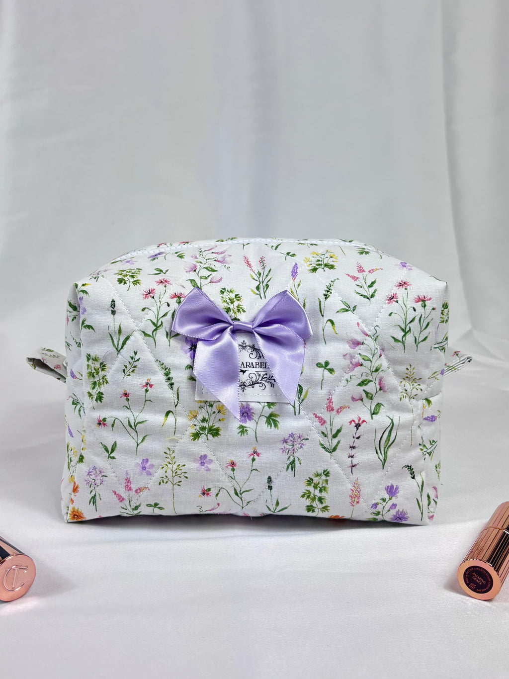 Wildflowers with Purple Gingham Makeup Bag