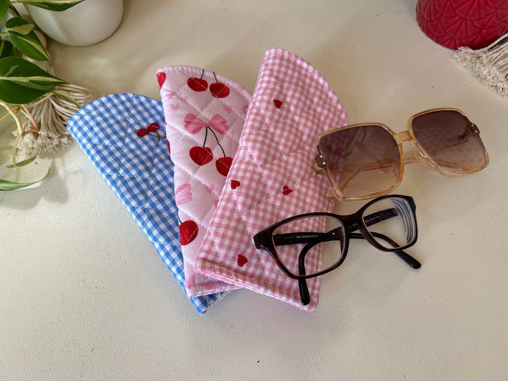 Eyeglasses Case - Blue Gingham & Cherries