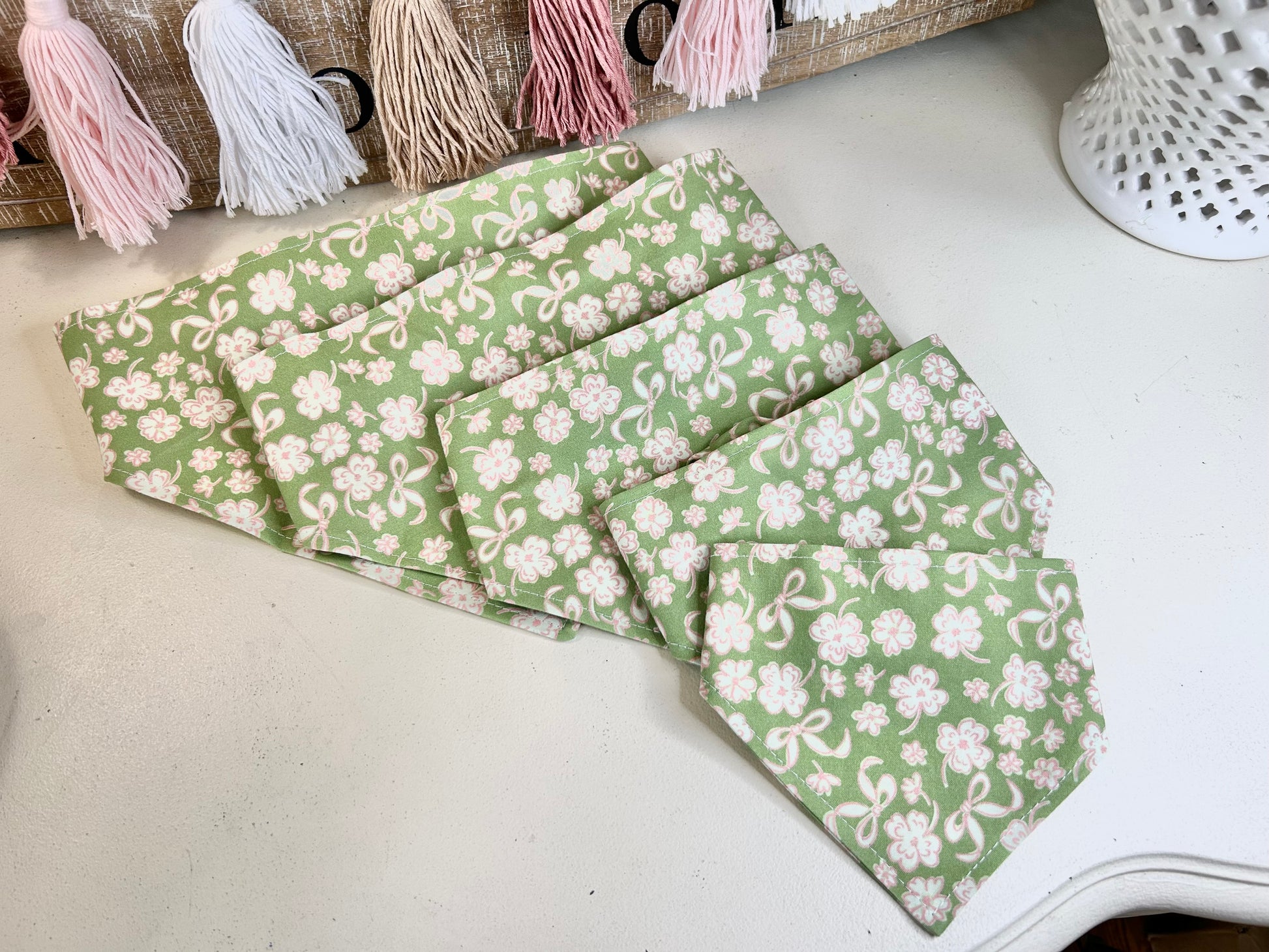 Green with Pink Bows & Flowers