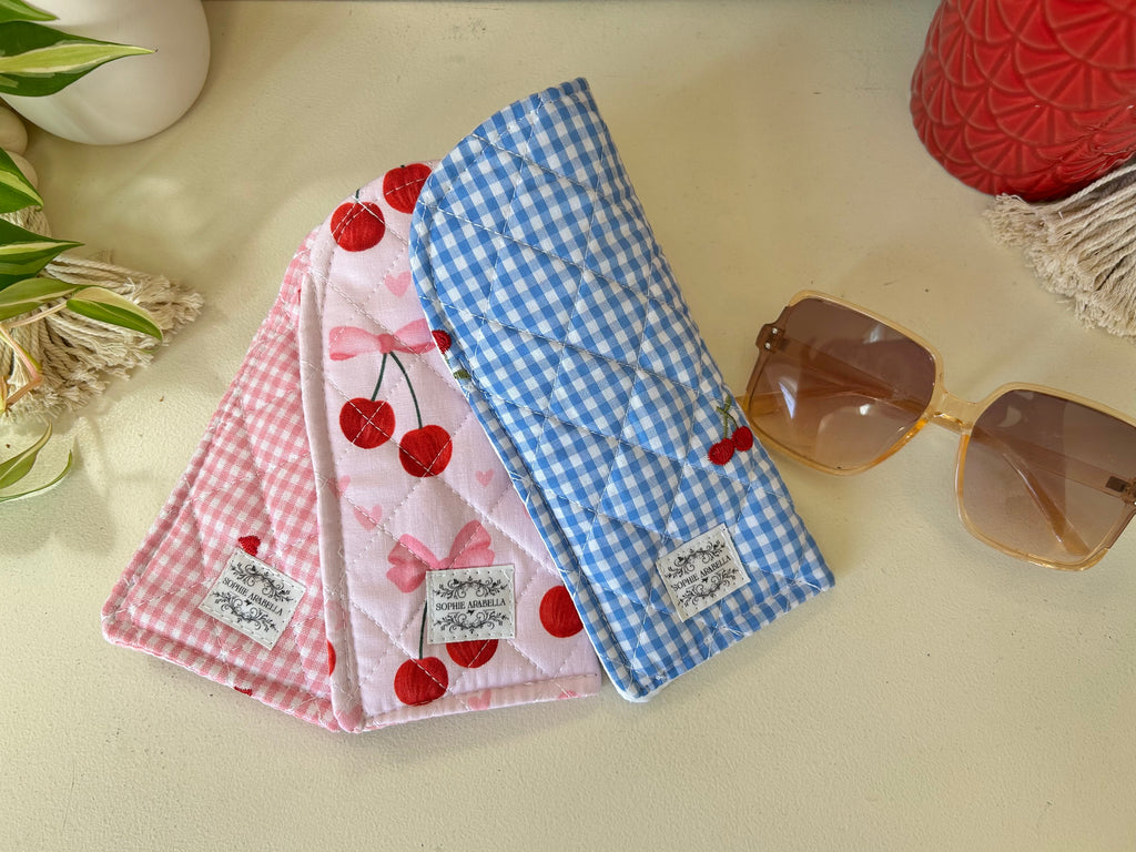 Eyeglasses Case - Blue Gingham & Cherries
