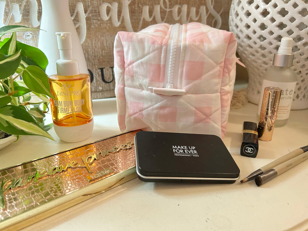 Makeup Bag Pink & White Check