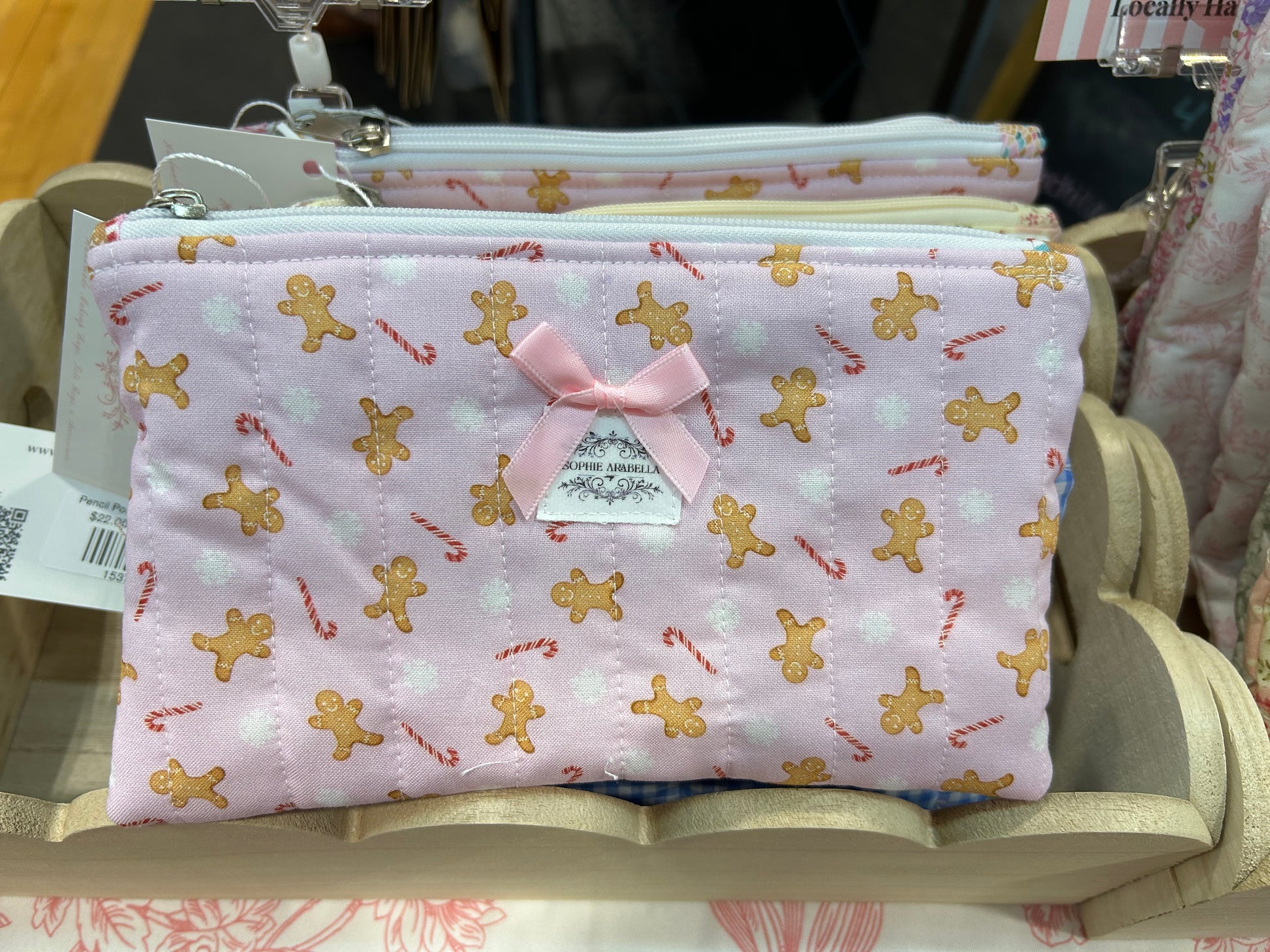 Pencil Pouch - Gingerbread & Candy Canes Pink