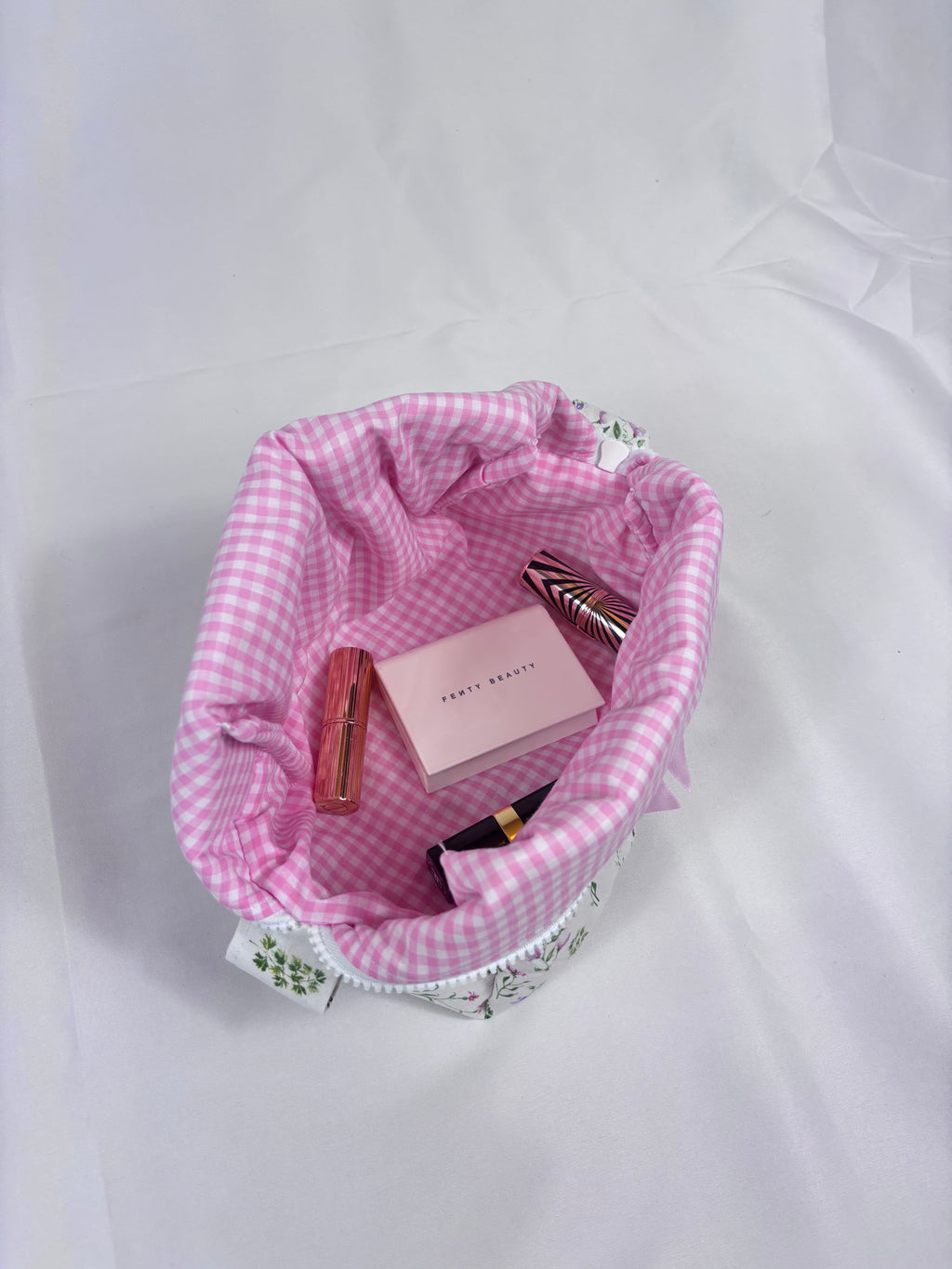 Wildflowers with Pink Gingham Makeup Bag