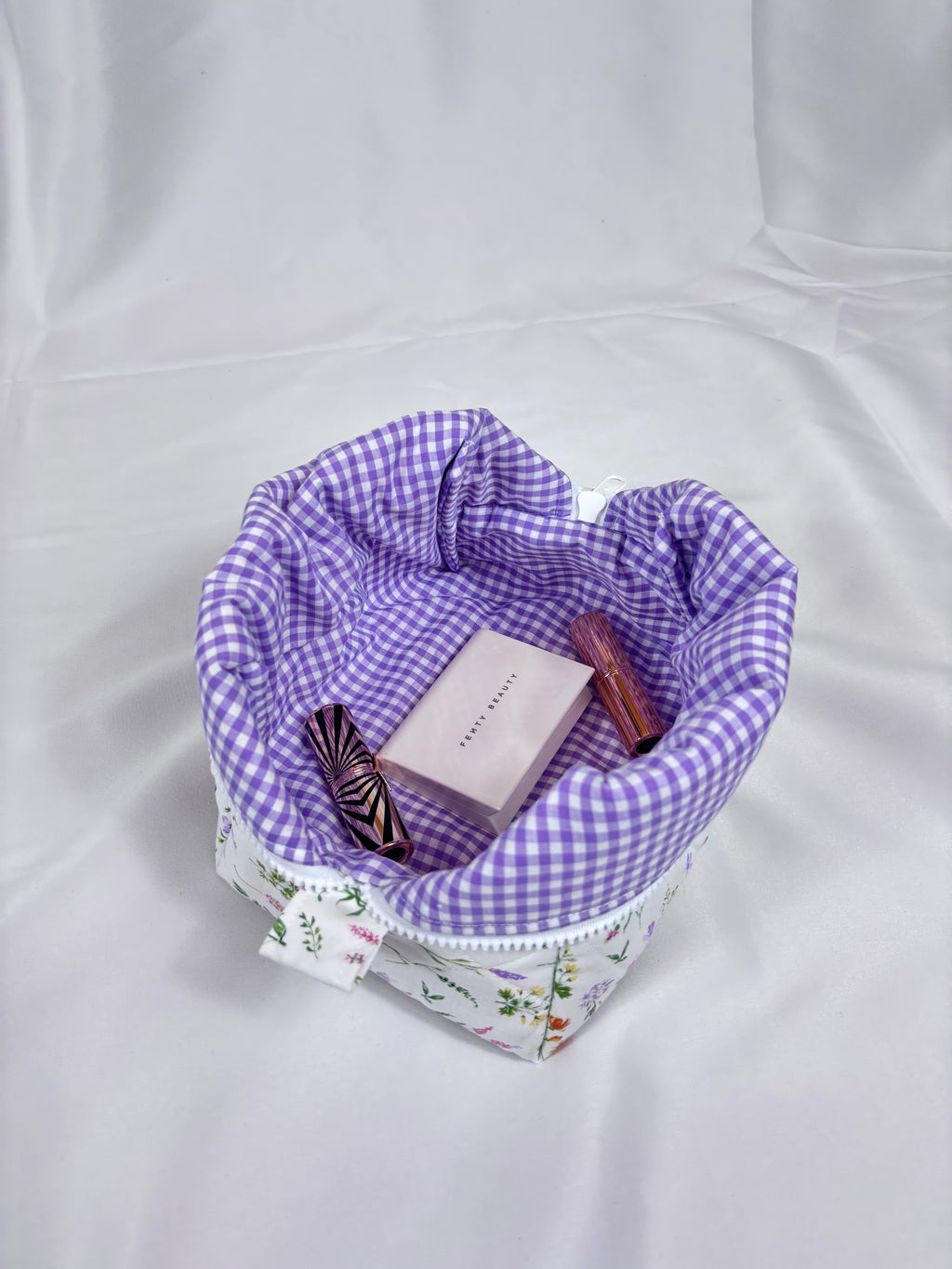 Wildflowers with Purple Gingham Makeup Bag