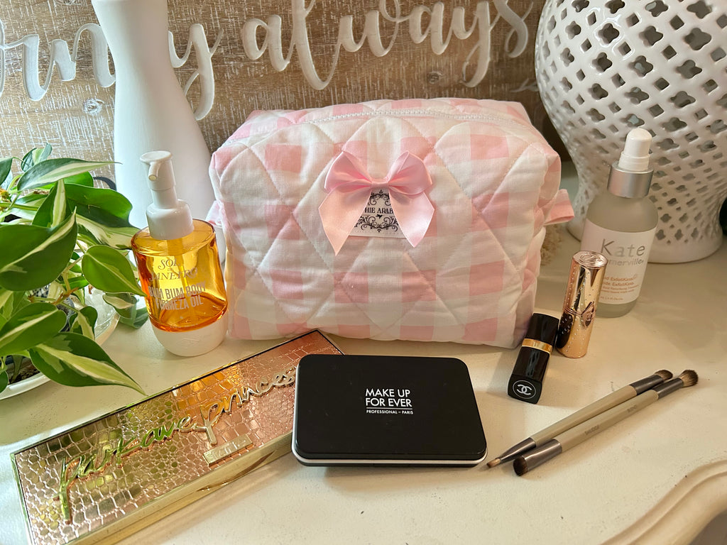Makeup Bag Pink & White Check