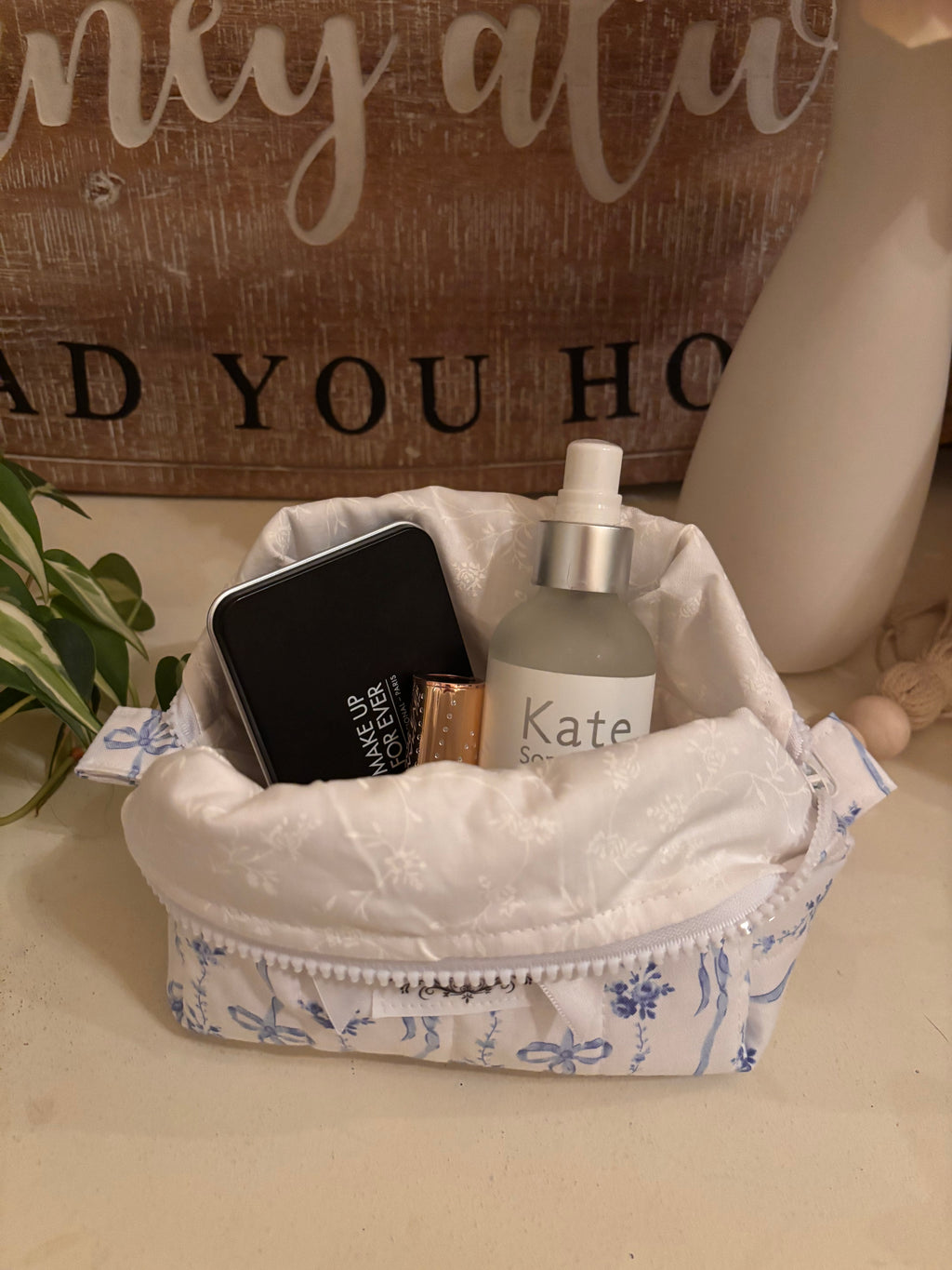 Small Makeup Bag - Blue Ribbons & Bows