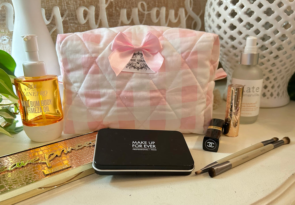 Makeup Bag Pink & White Check