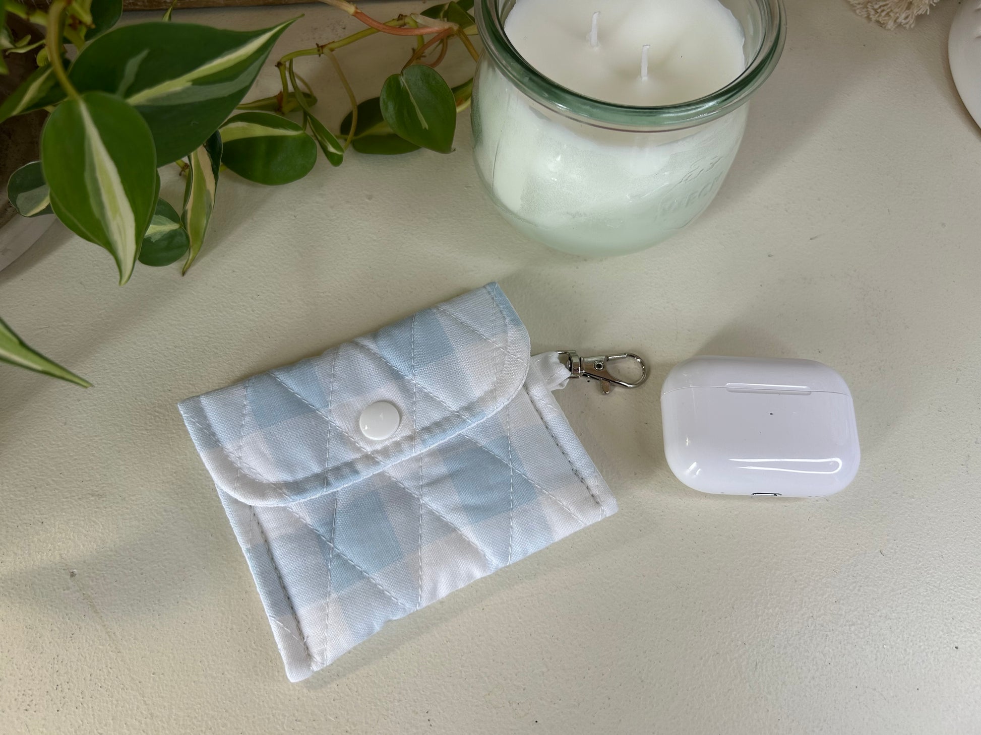 Mini Pouch - Blue & White Check