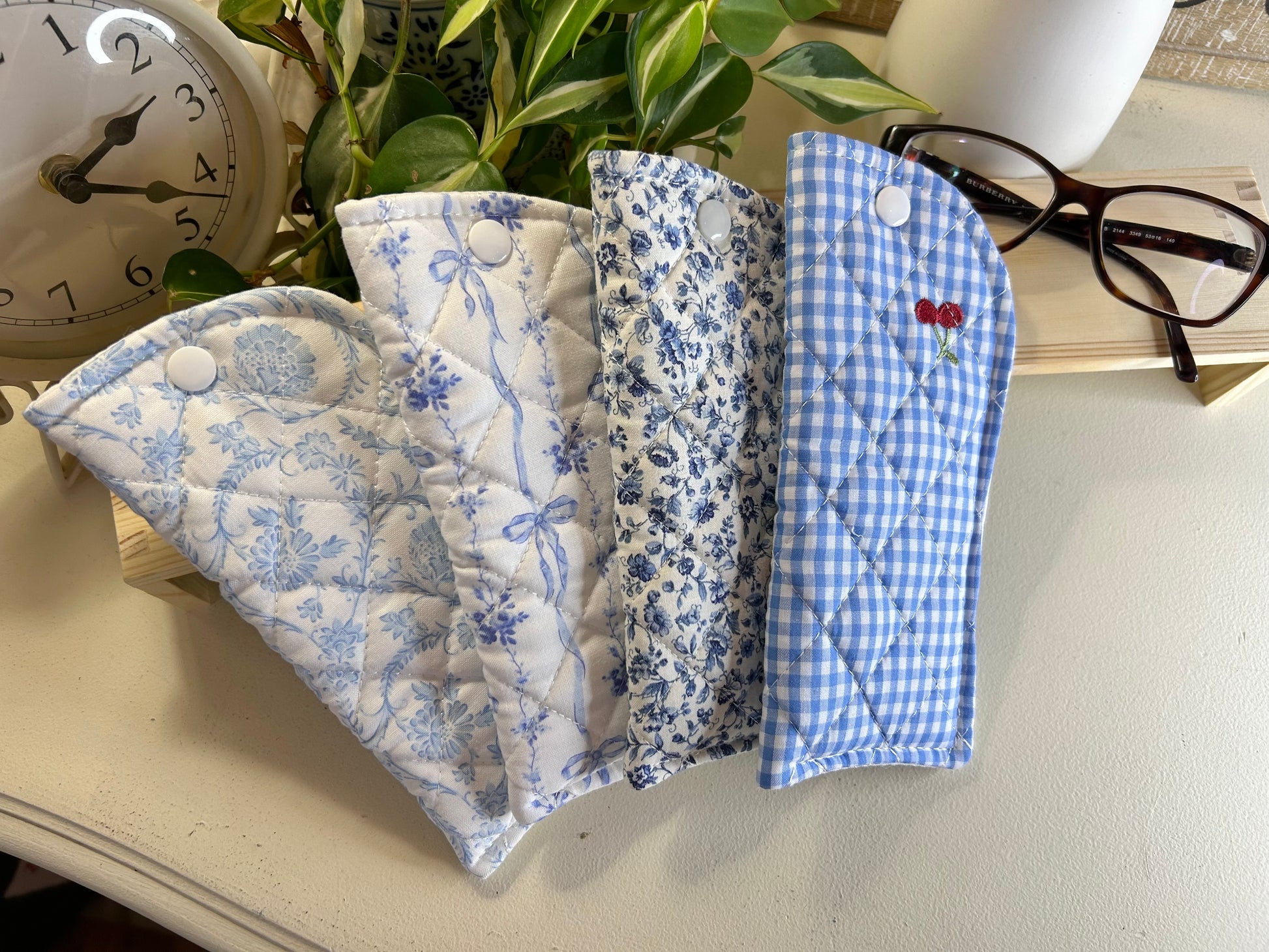 Eyeglasses Case - Blue Gingham & Cherries