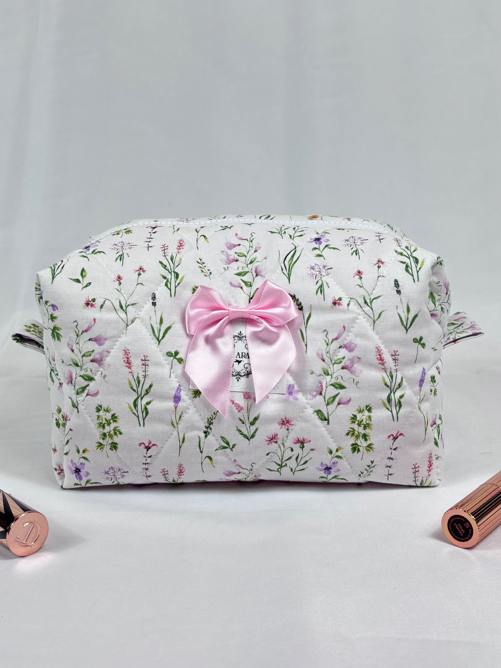 Wildflowers with Pink Gingham Makeup Bag