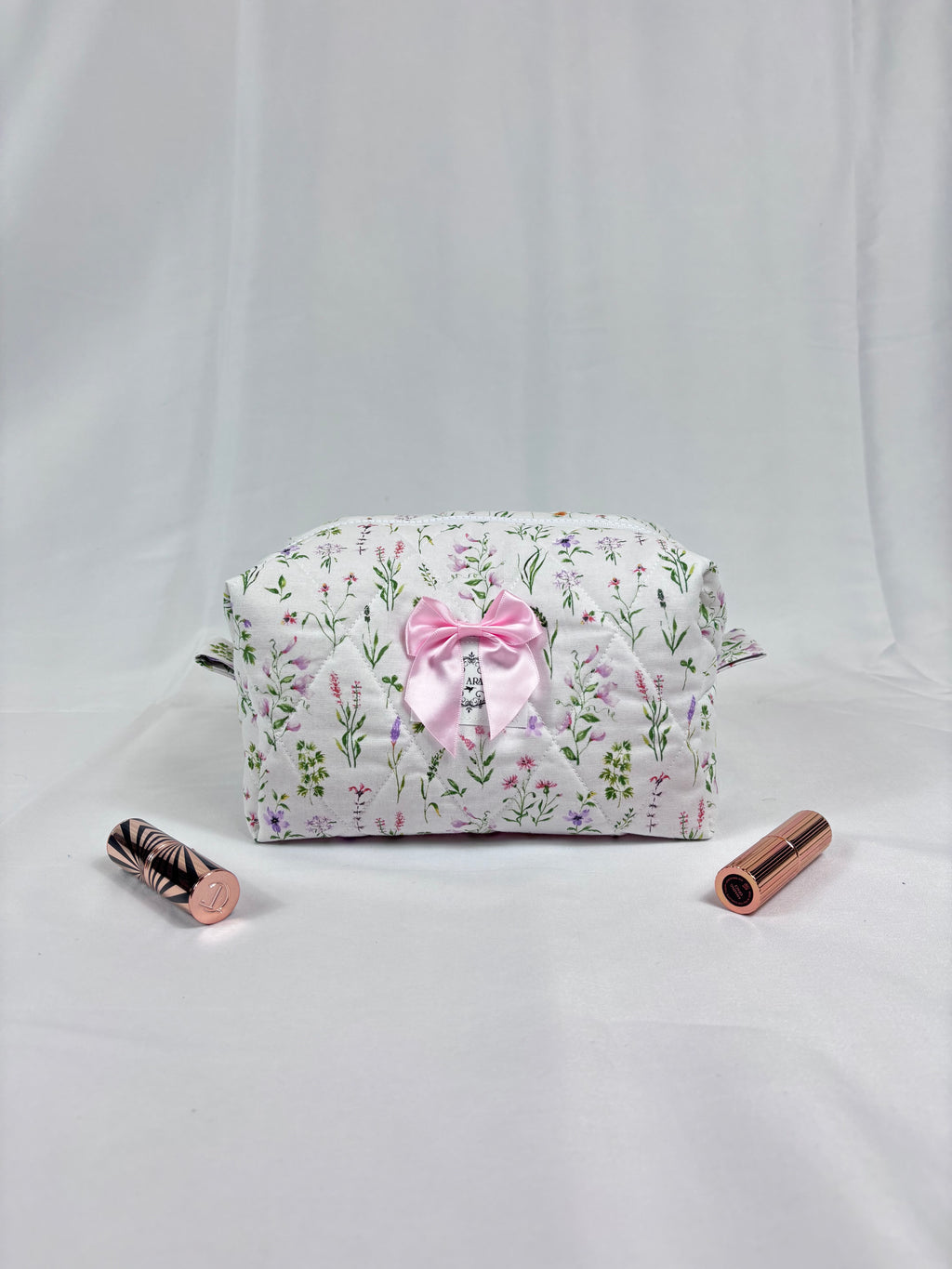 Wildflowers with Pink Gingham Makeup Bag