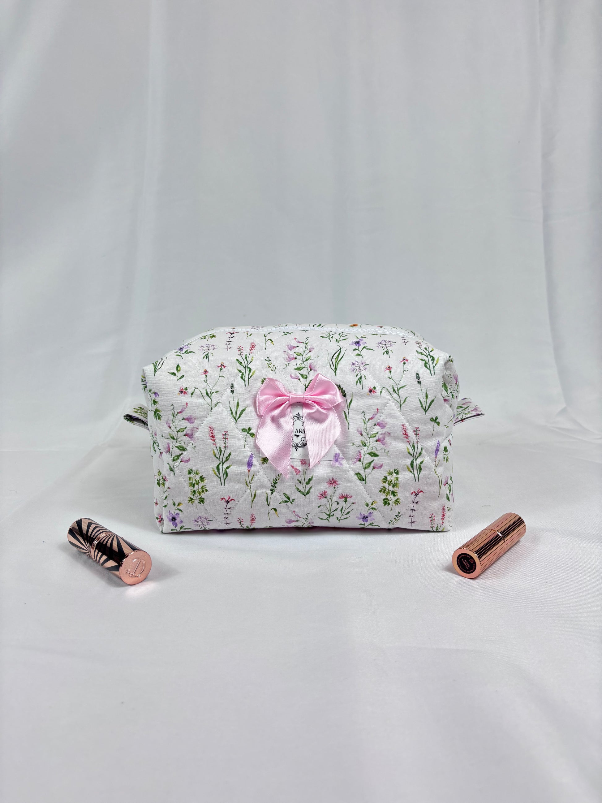 Wildflowers with Pink Gingham Makeup Bag