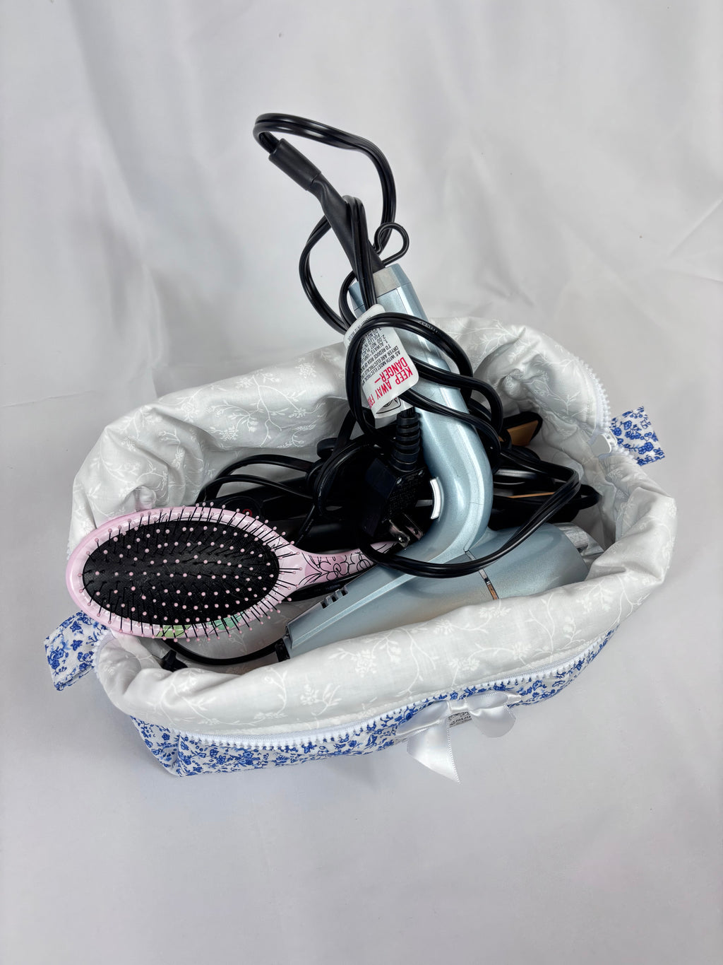 Blue & White Floral Hair Tools Bag