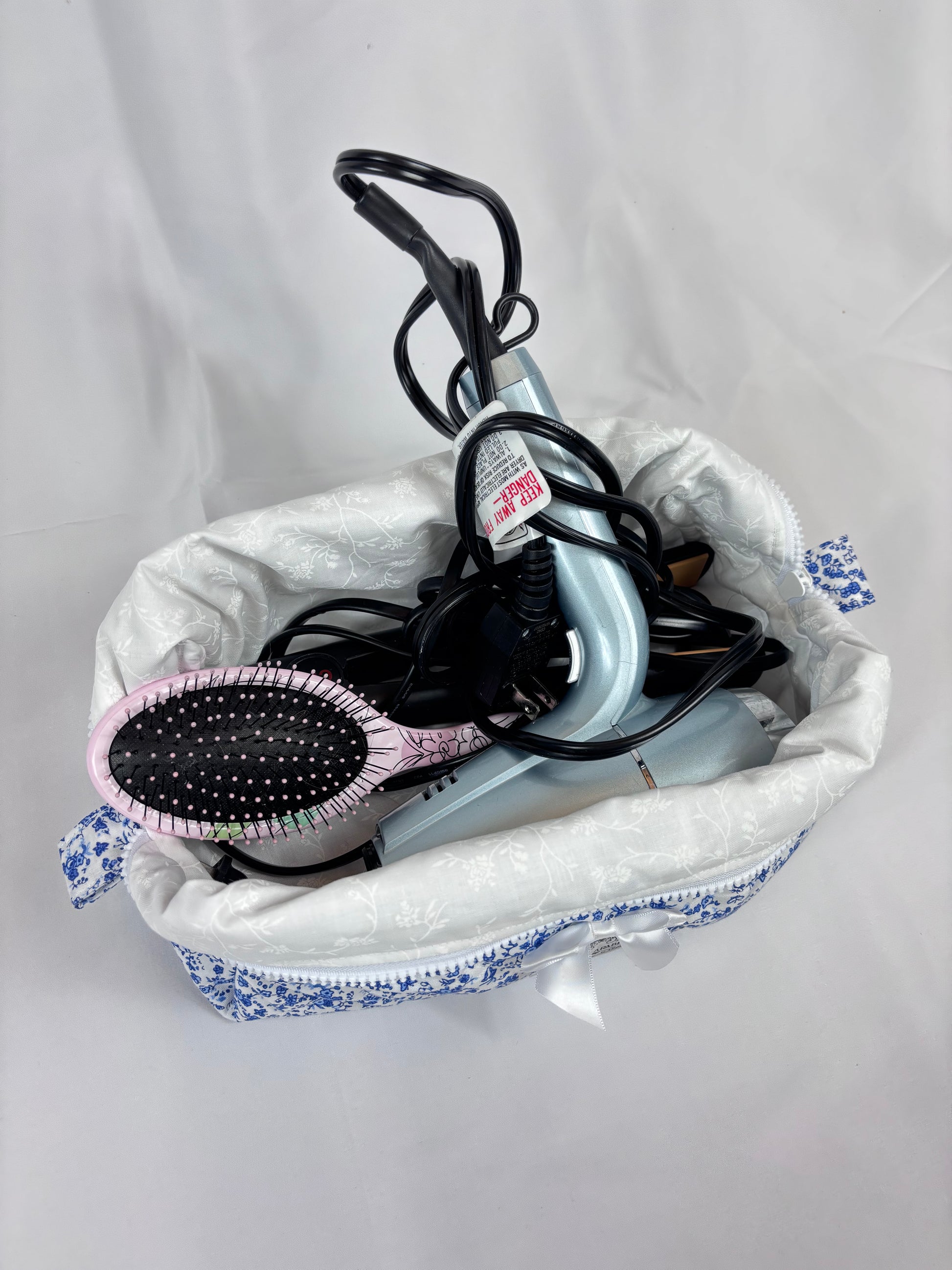 Blue & White Floral Hair Tools Bag