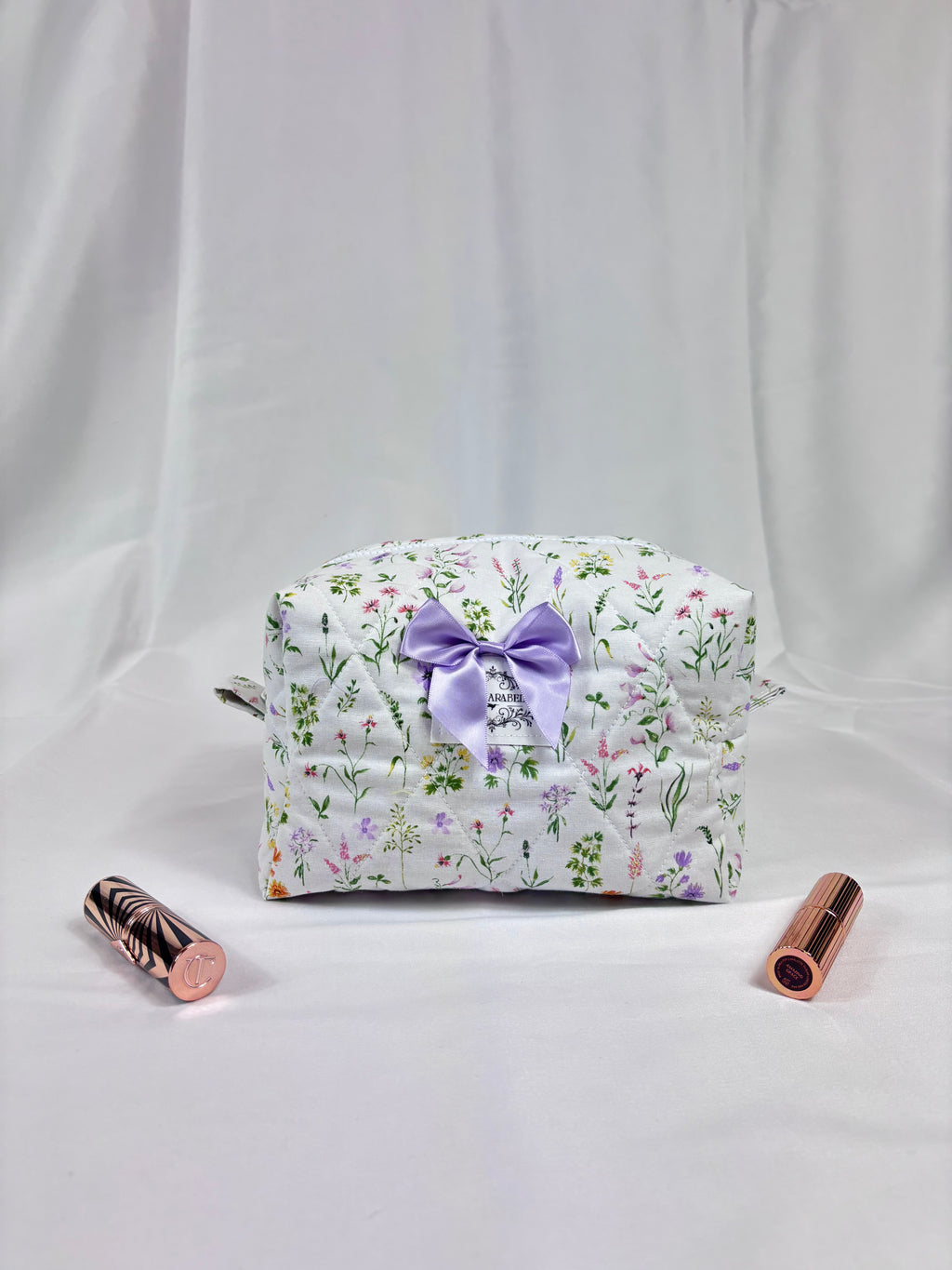 Wildflowers with Purple Gingham Makeup Bag