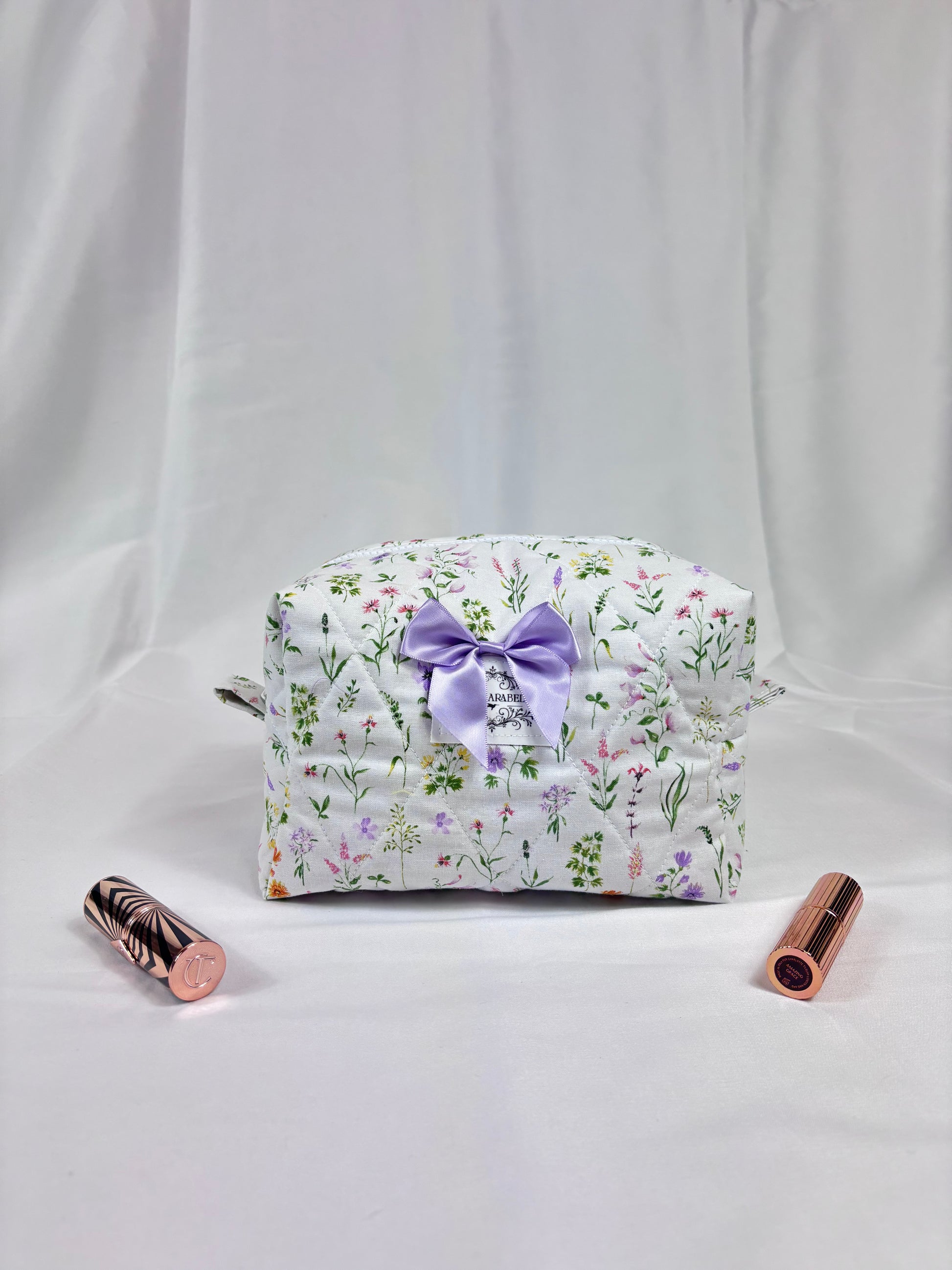 Wildflowers with Purple Gingham Makeup Bag