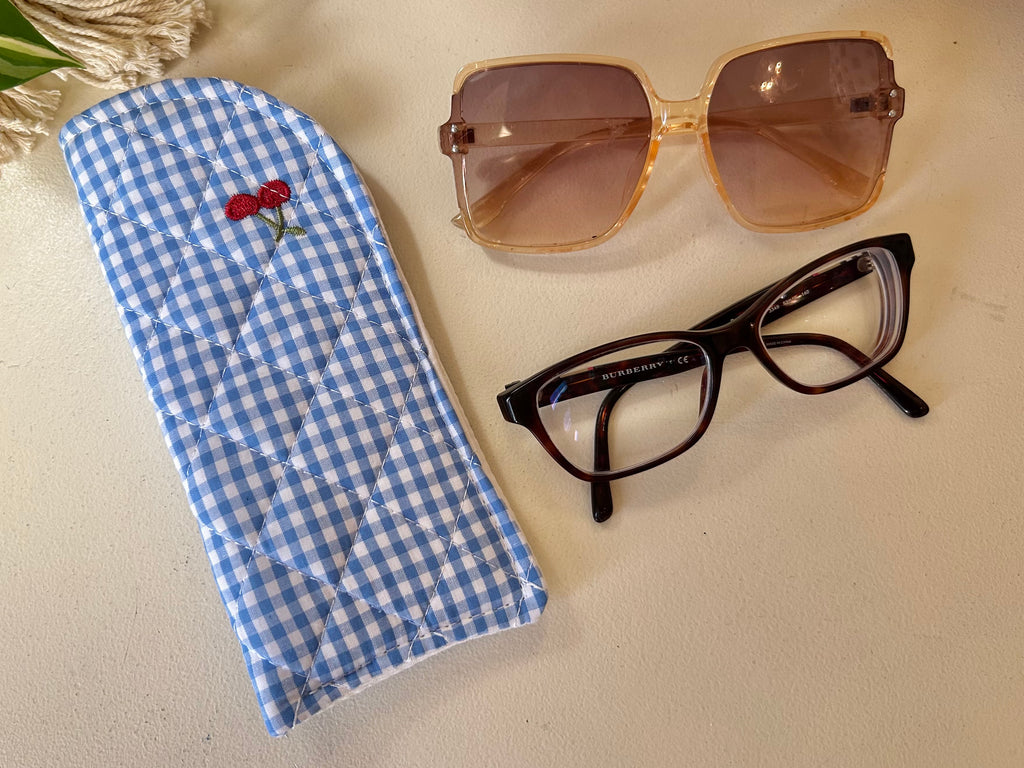 Eyeglasses Case - Blue Gingham & Cherries
