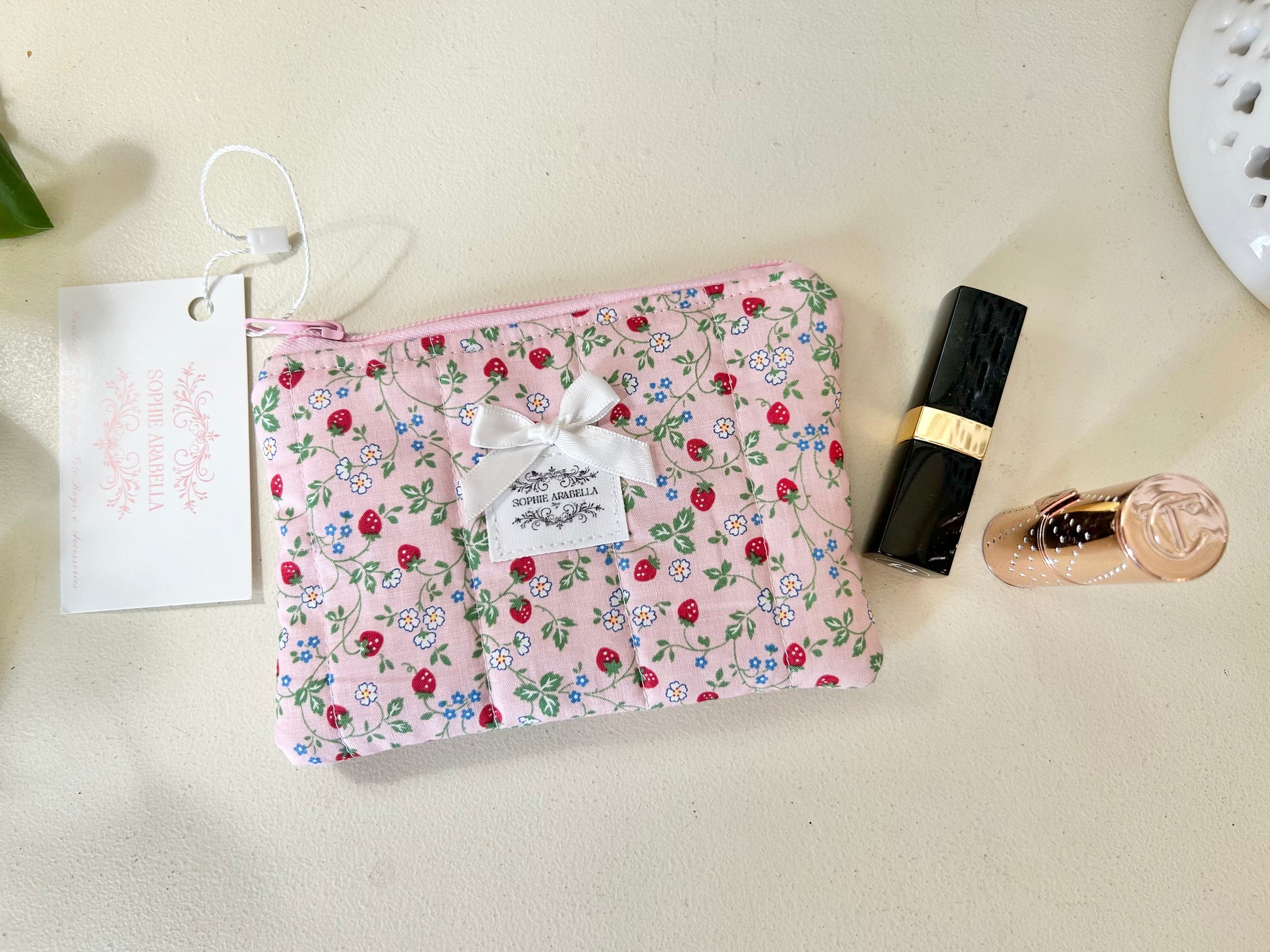 Strawberry Vines Mini Cosmetic Bag