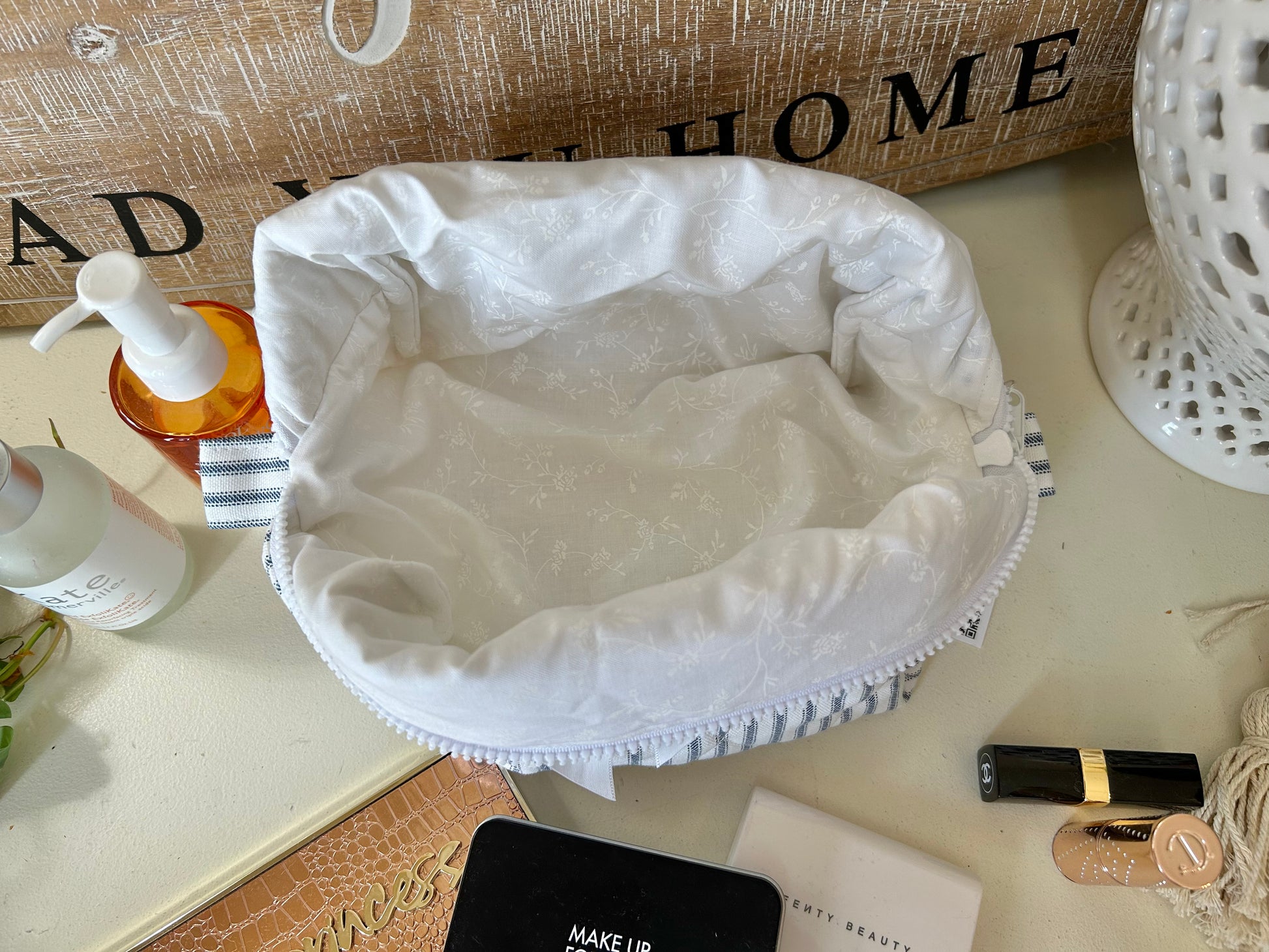 Blue & White Stripes Makeup Bag
