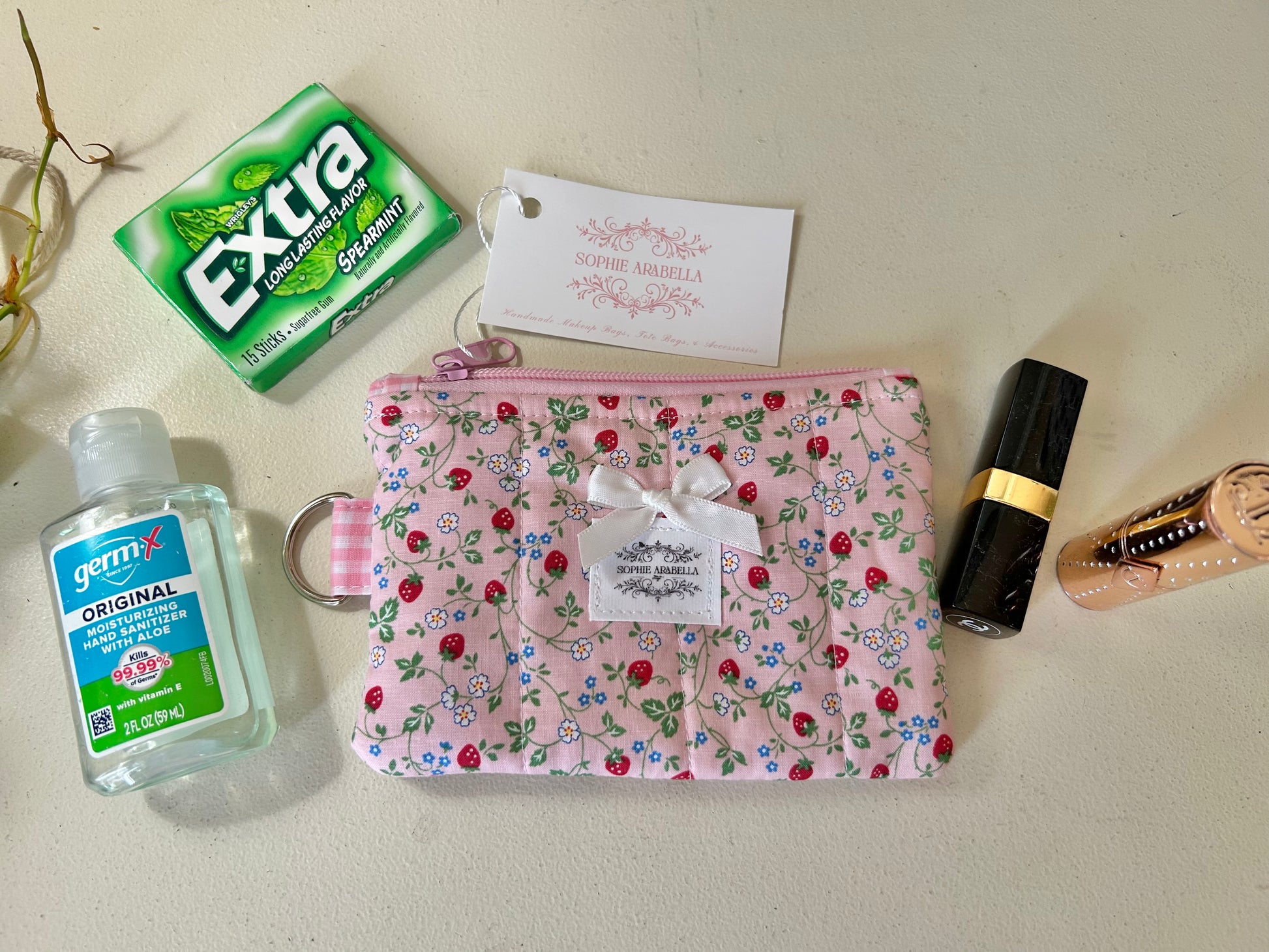 Strawberry Vines Pink Zippered Wallet