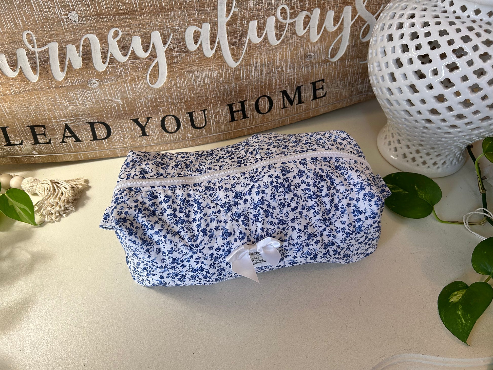 Blue & White Floral Hair Tools Bag