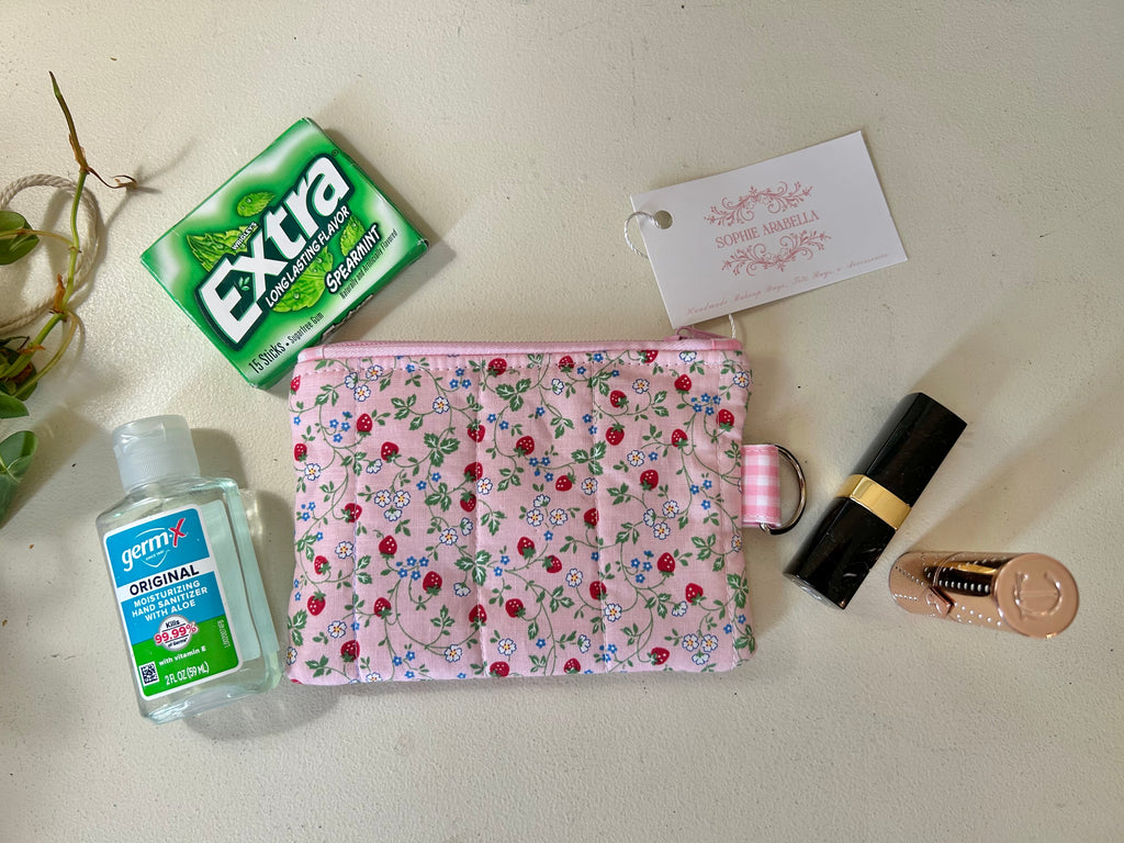 Strawberry Vines Pink Zippered Wallet