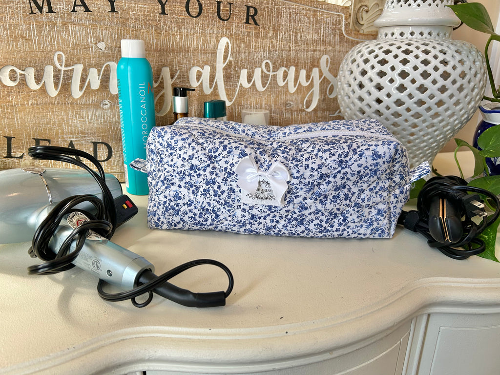 Blue & White Floral Hair Tools Bag