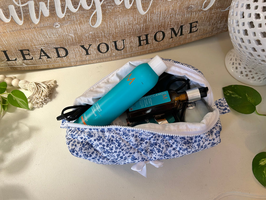 Blue & White Floral Hair Tools Bag