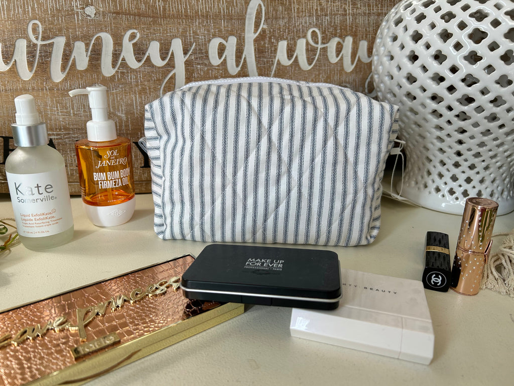 Blue & White Stripes Makeup Bag