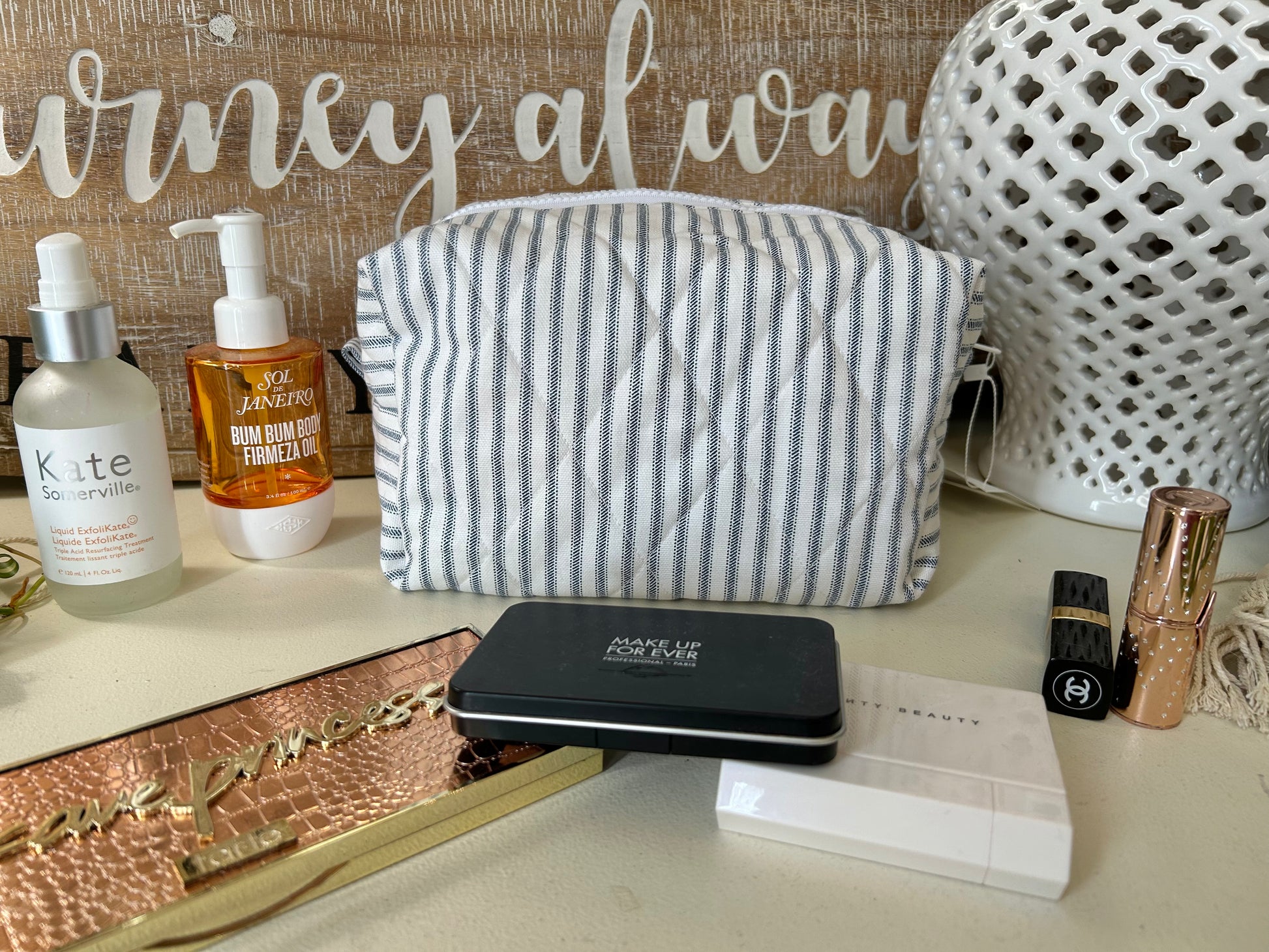 Blue & White Stripes Makeup Bag