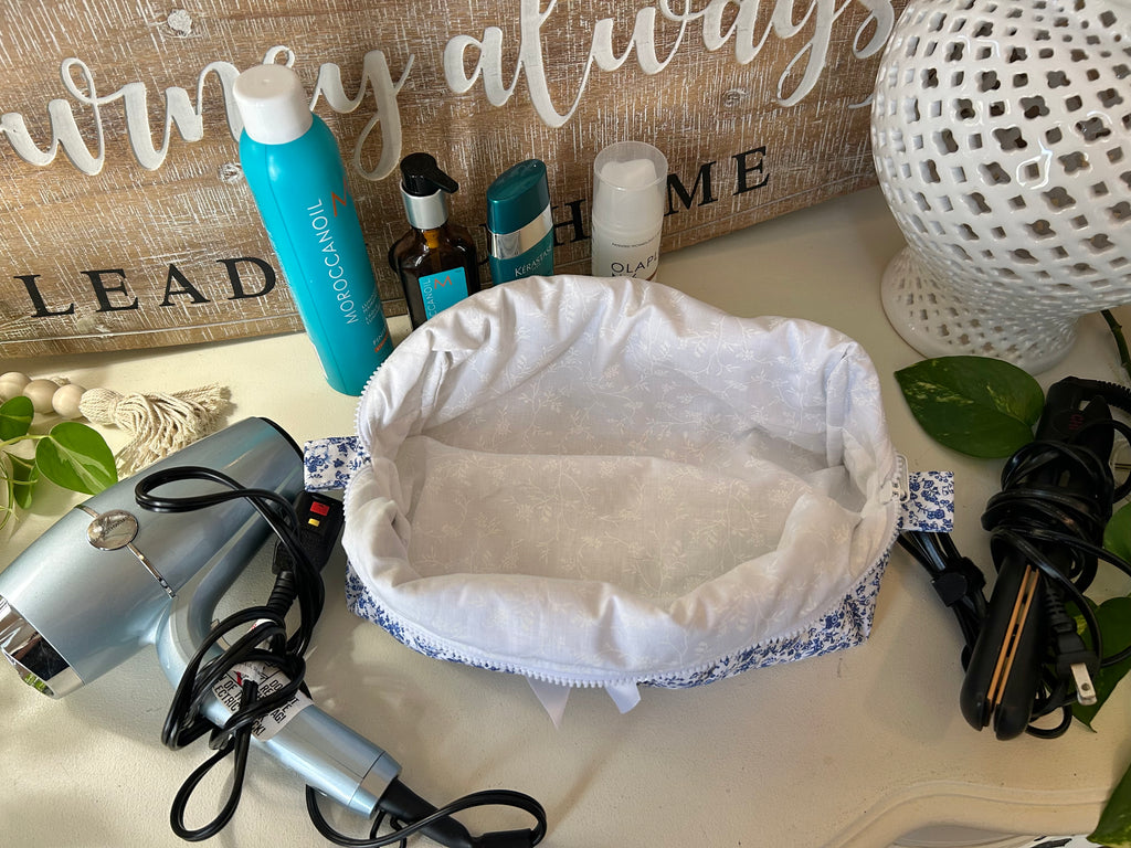 Blue & White Floral Hair Tools Bag