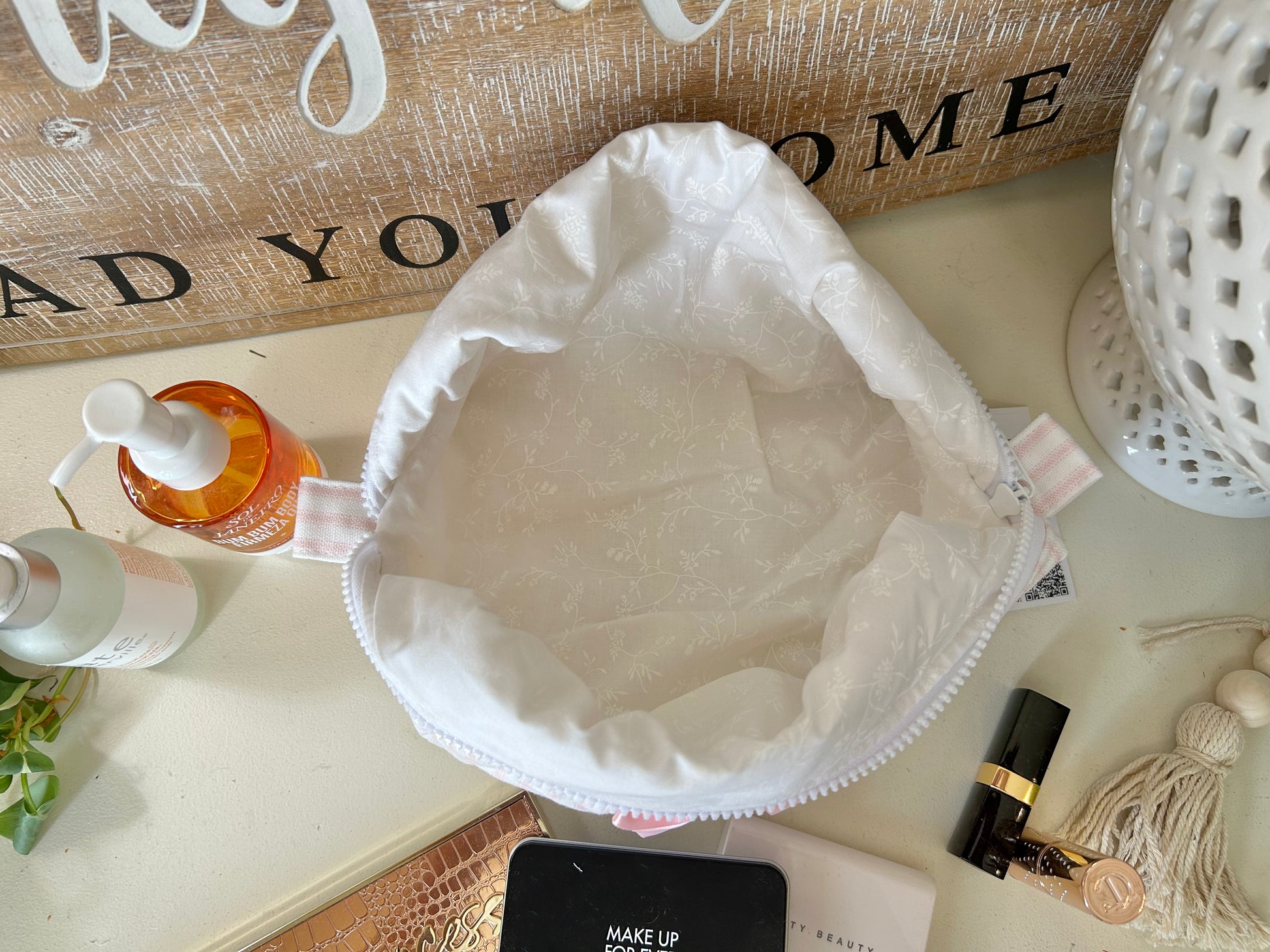 Pink & White Stripes Makeup Bag