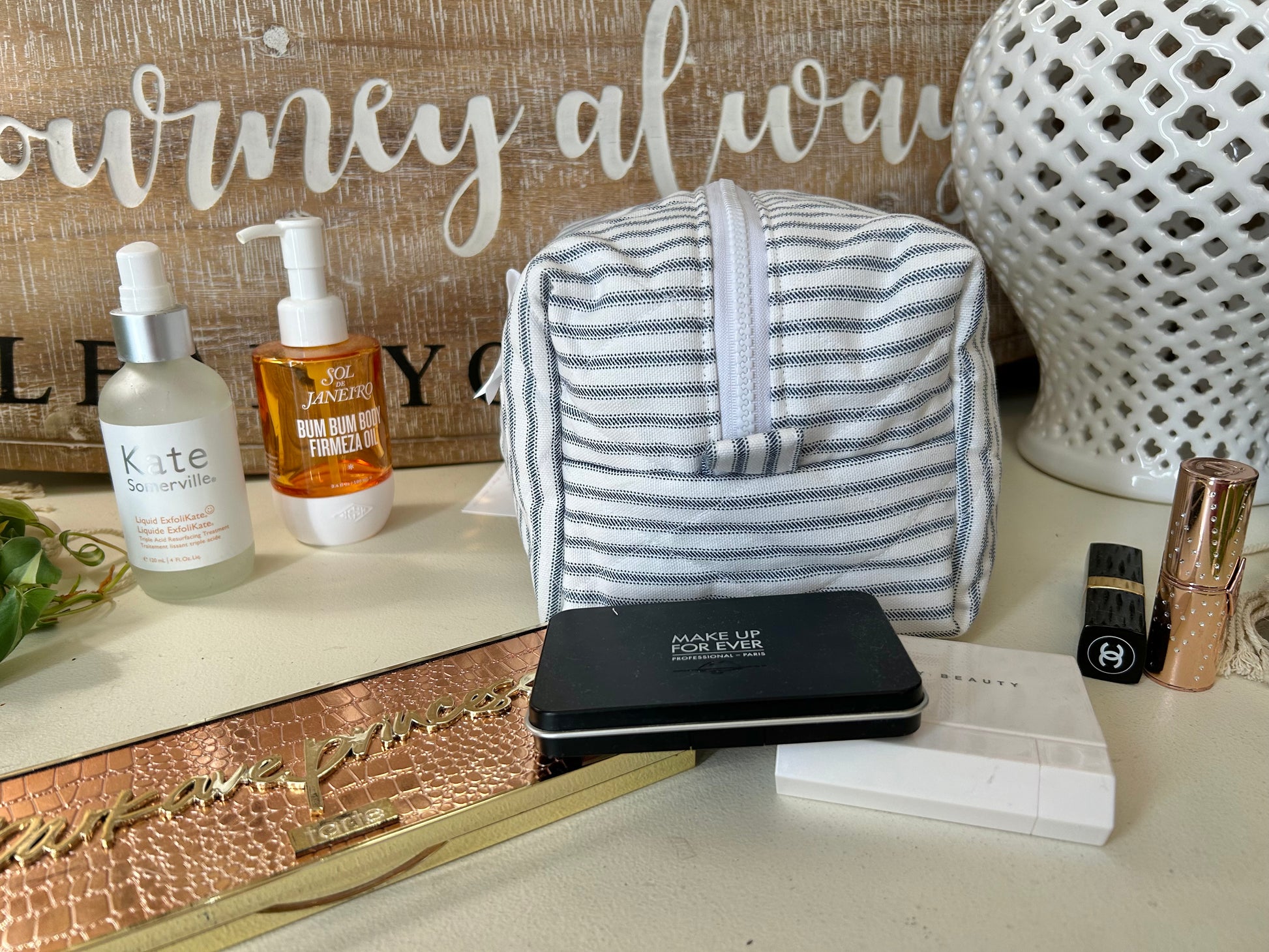 Blue & White Stripes Makeup Bag