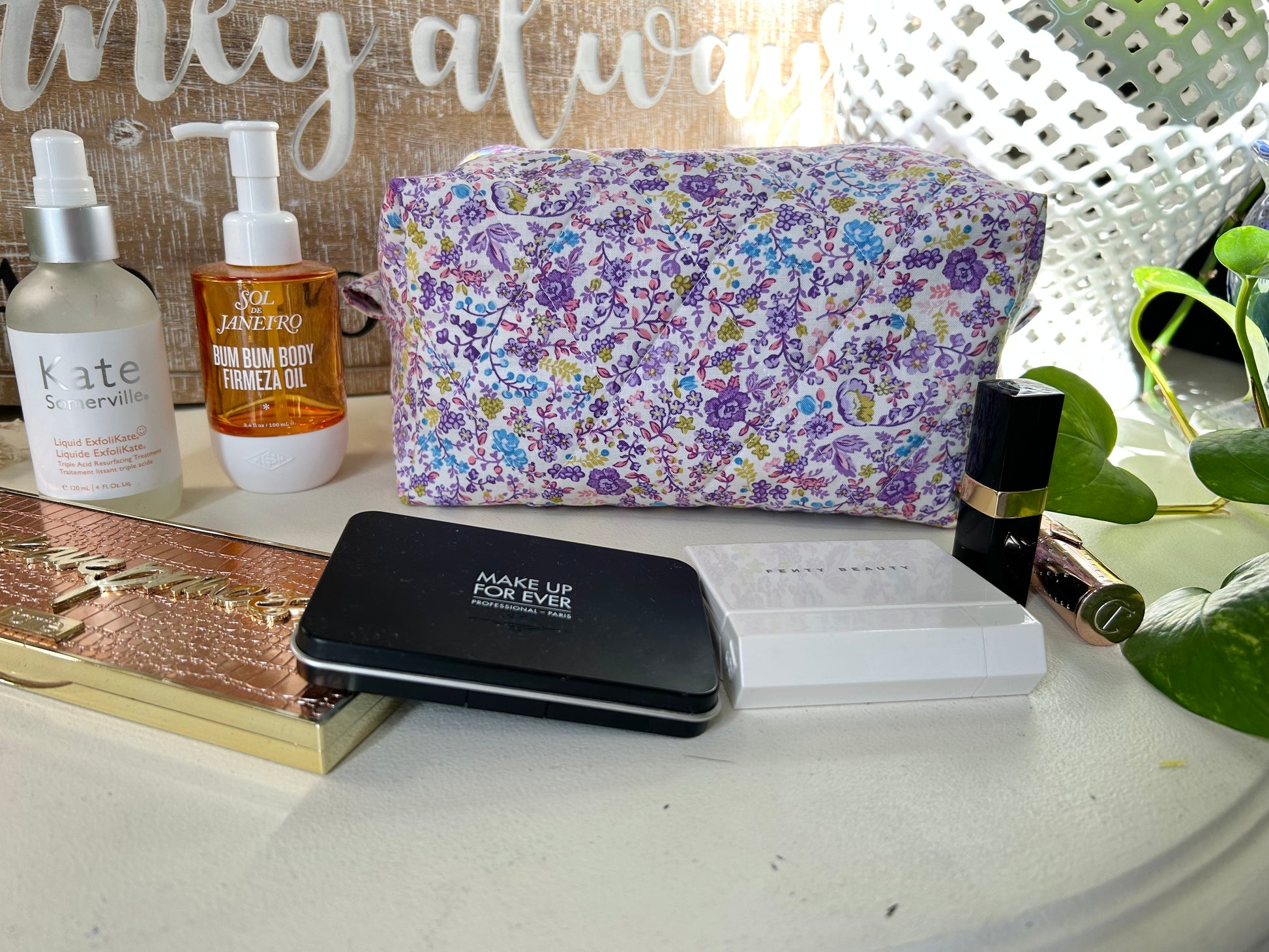 Zoey Purple Floral Makeup Bag