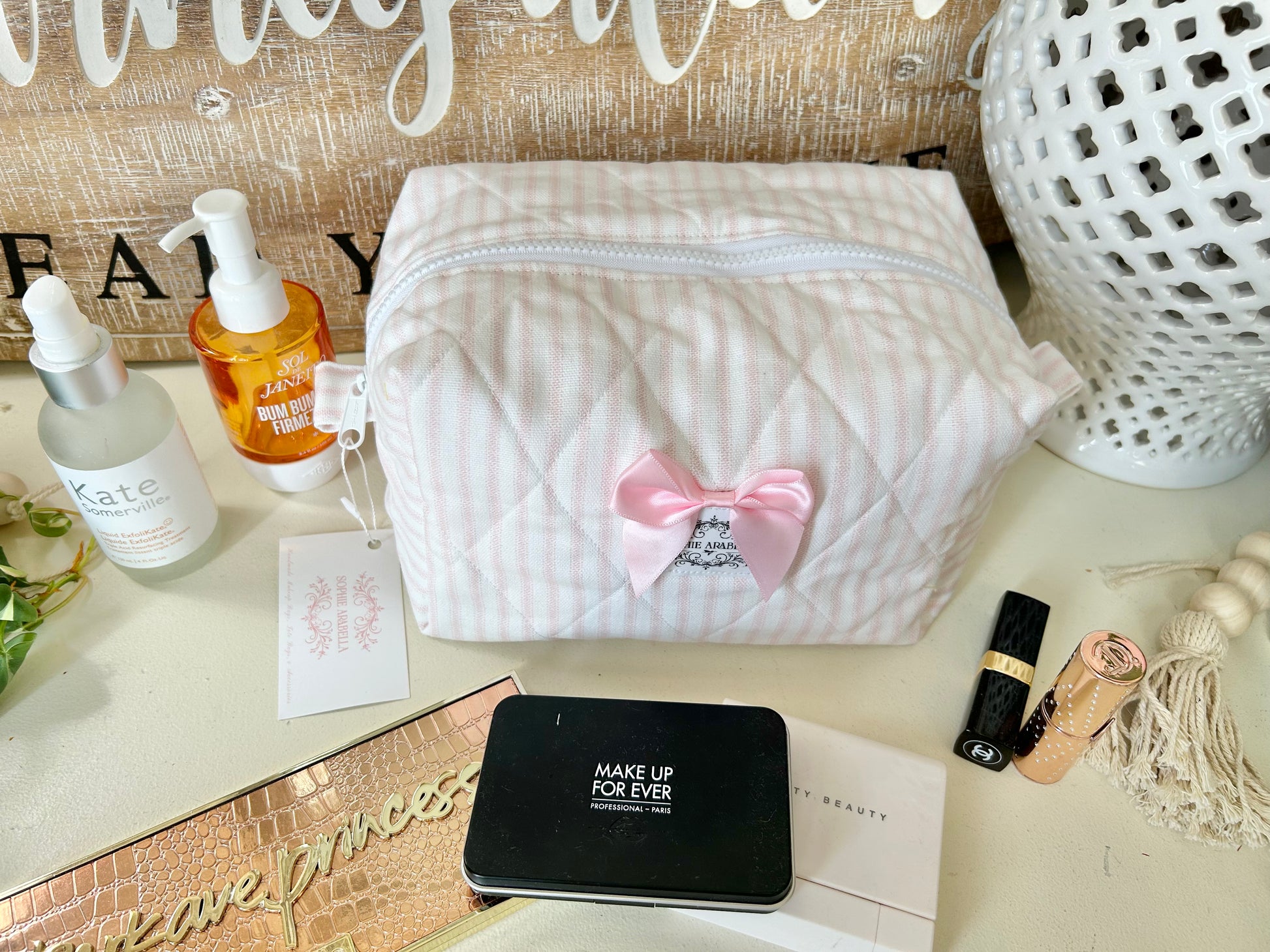 Pink & White Stripes Makeup Bag