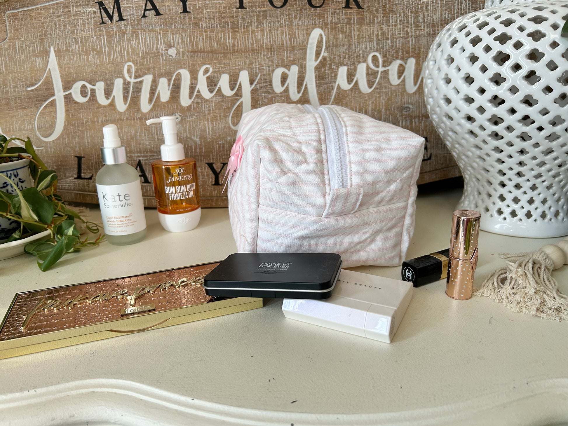 Pink & White Stripes Makeup Bag