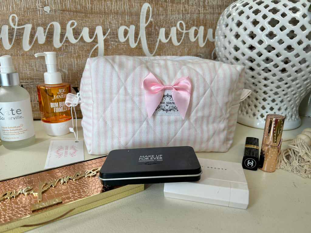 Pink & White Stripes Makeup Bag