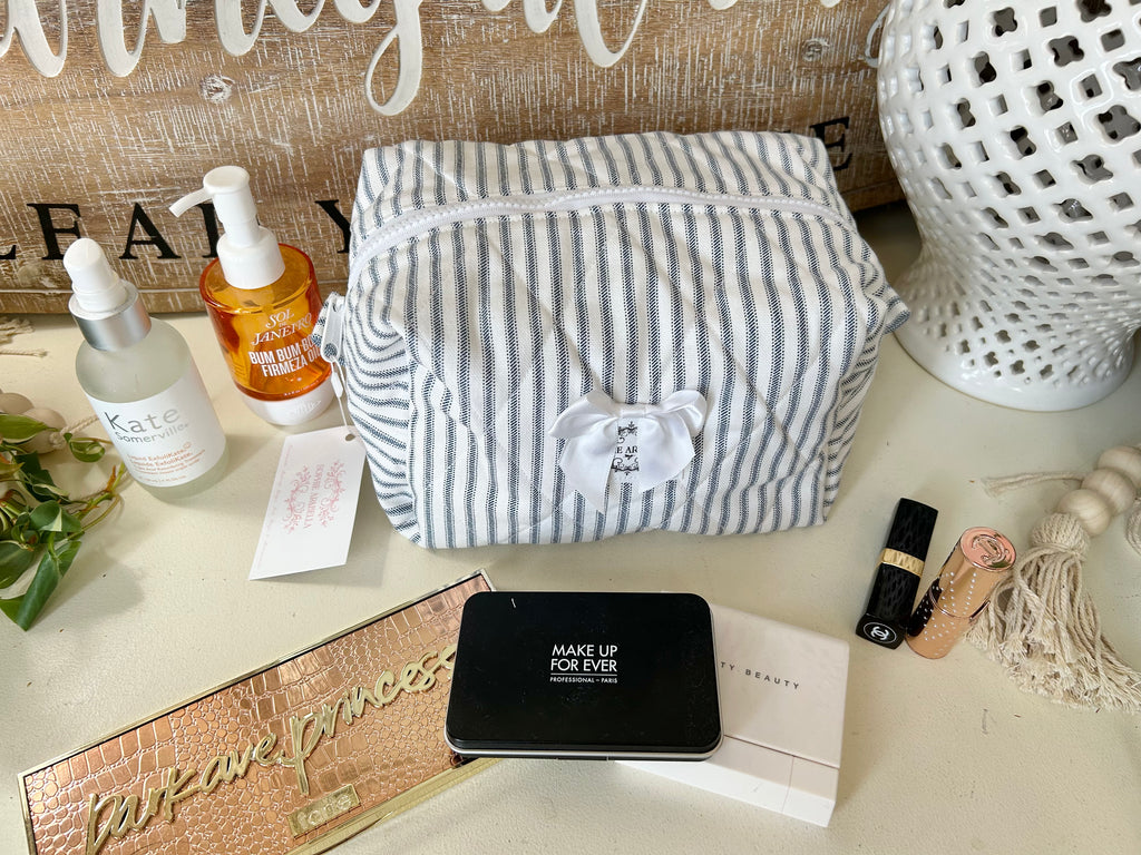 Blue & White Stripes Makeup Bag
