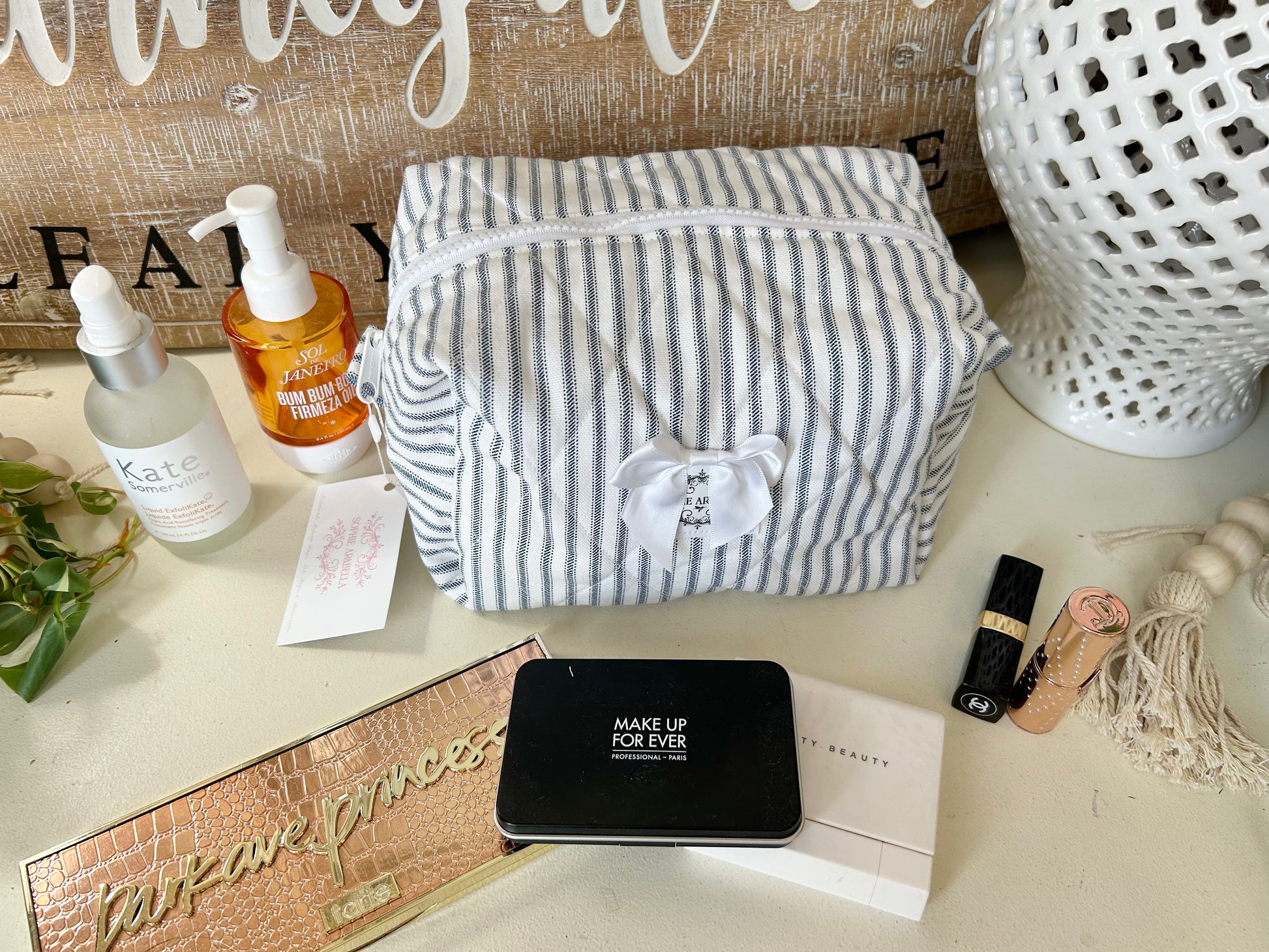 Blue & White Stripes Makeup Bag