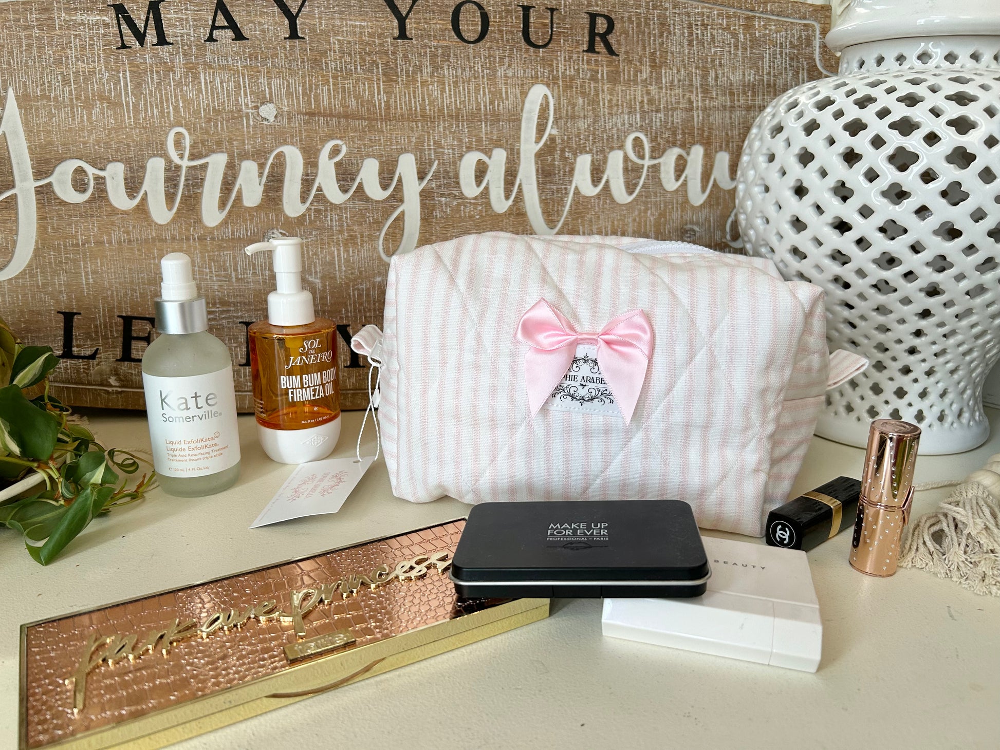 Pink & White Stripes Makeup Bag