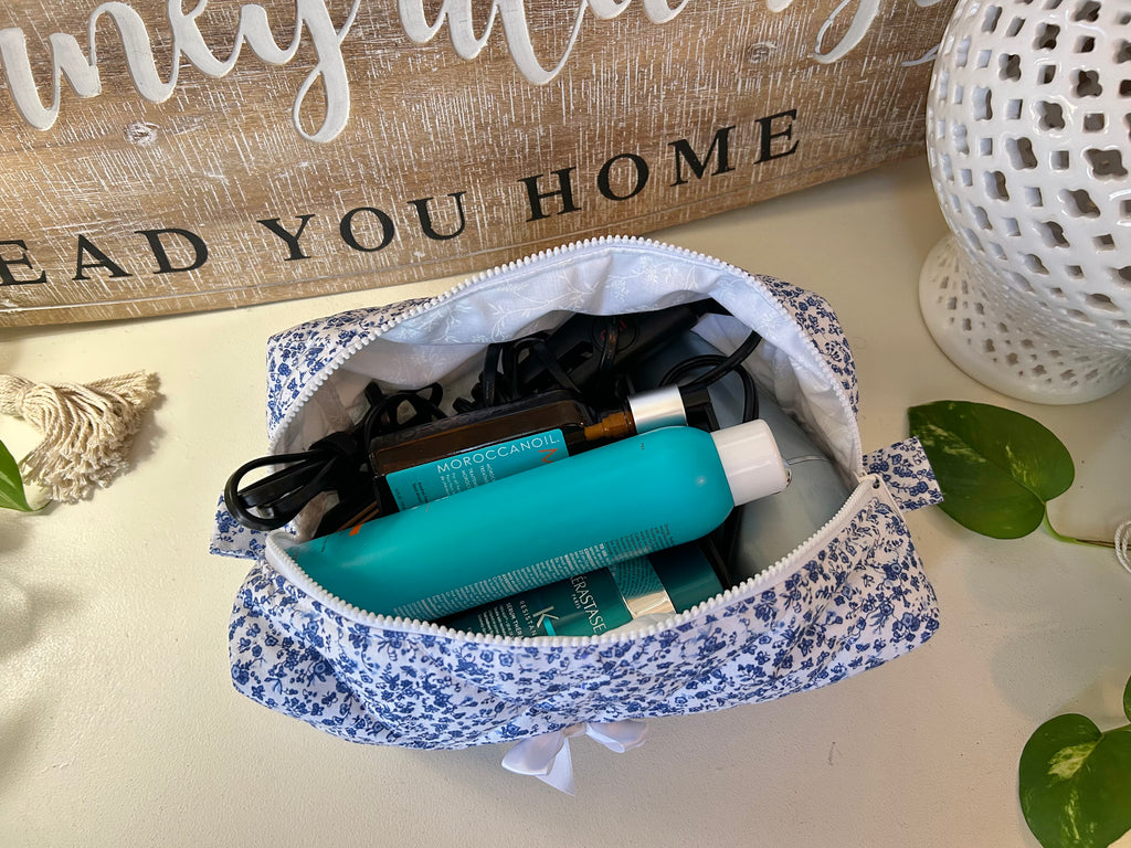 Blue & White Floral Hair Tools Bag