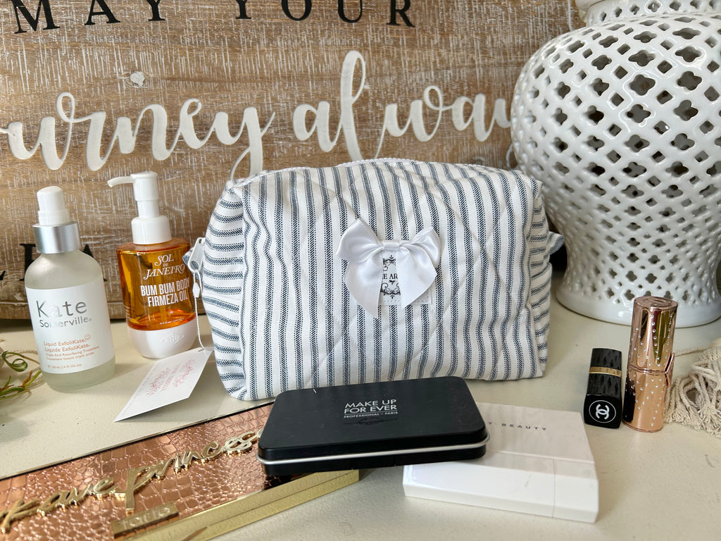 Blue & White Stripes Makeup Bag