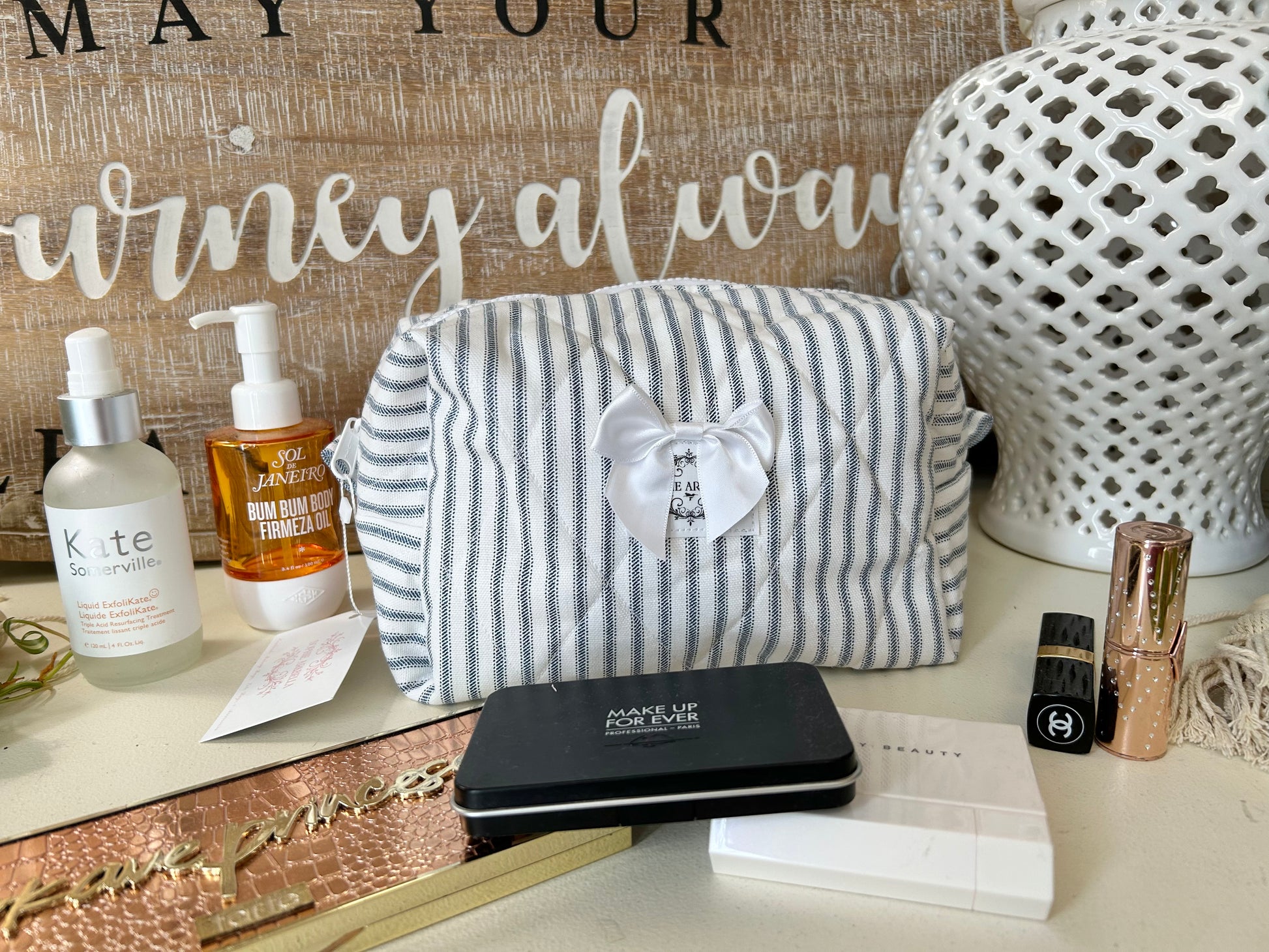 Blue & White Stripes Makeup Bag