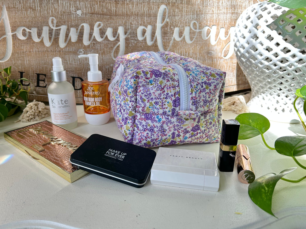 Zoey Purple Floral Makeup Bag