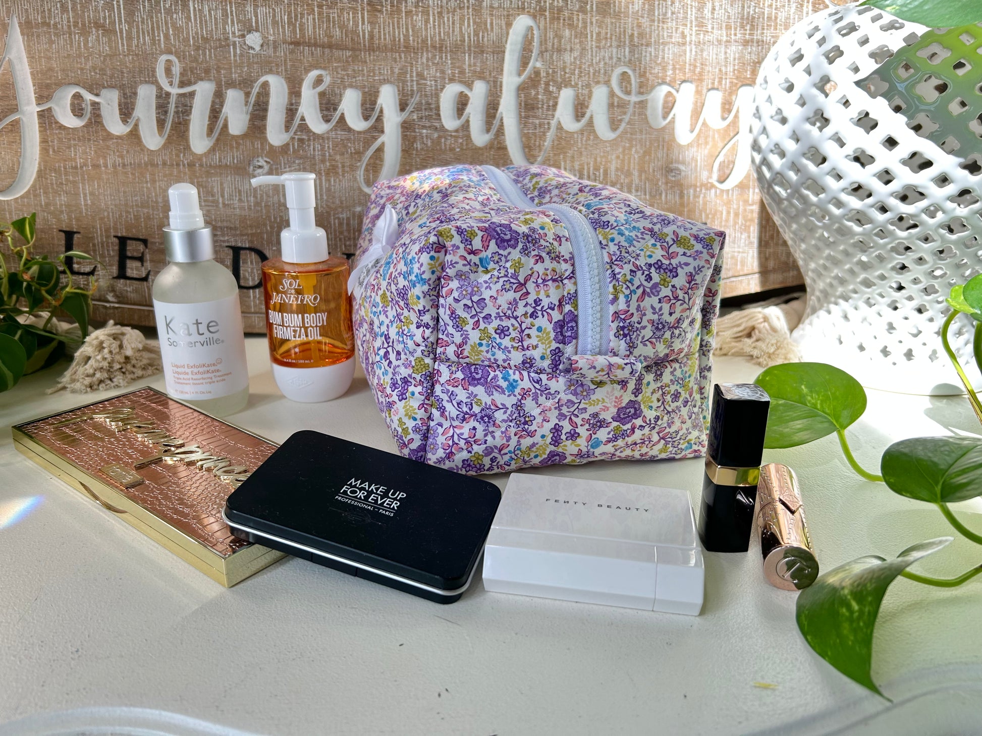 Zoey Purple Floral Makeup Bag