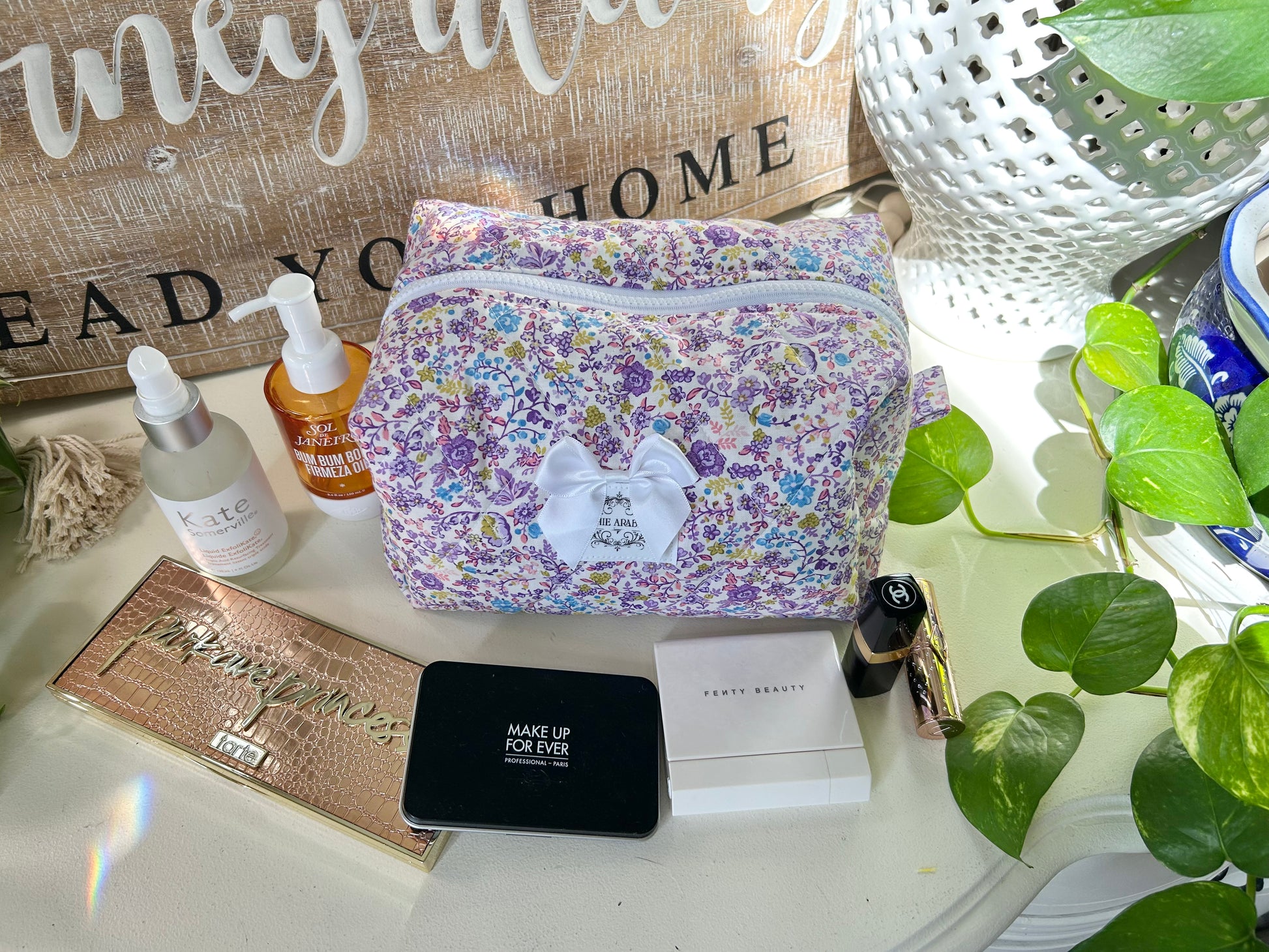 Zoey Purple Floral Makeup Bag
