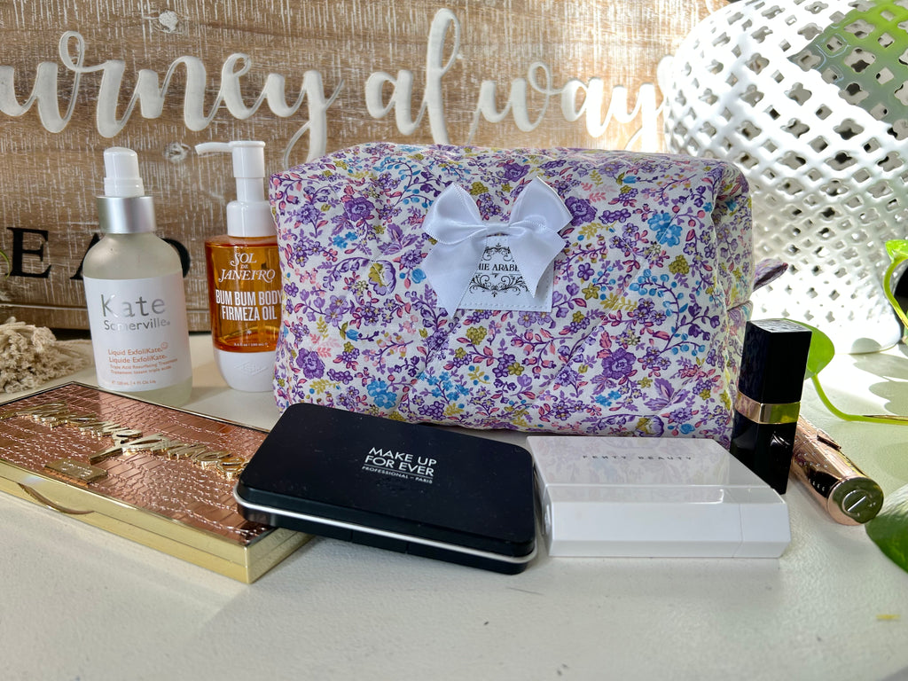 Zoey Purple Floral Makeup Bag