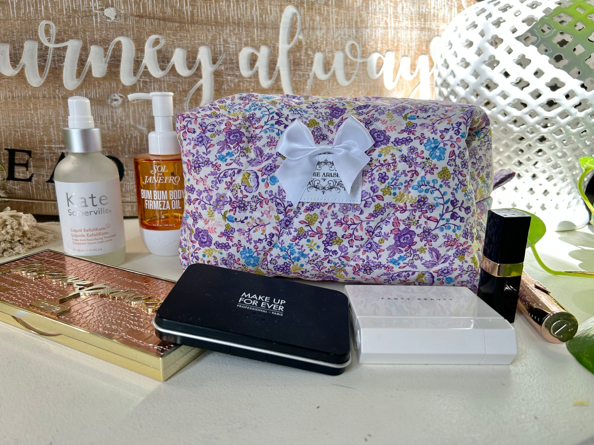 Zoey Purple Floral Makeup Bag