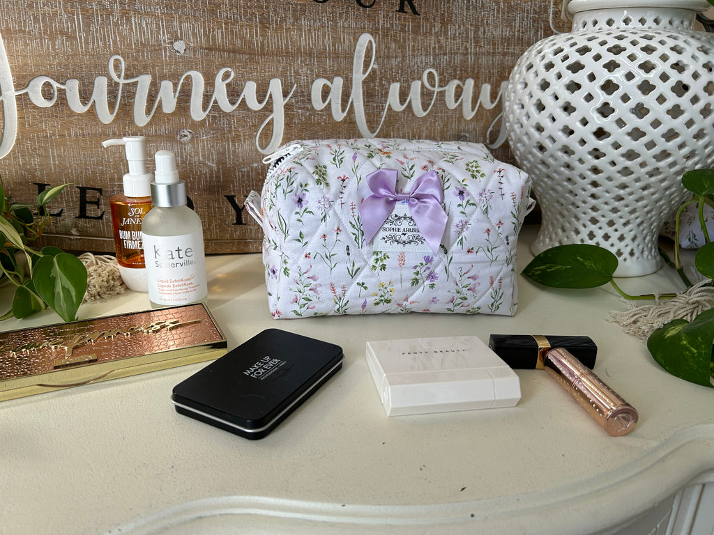 Wildflowers with Purple Gingham Makeup Bag